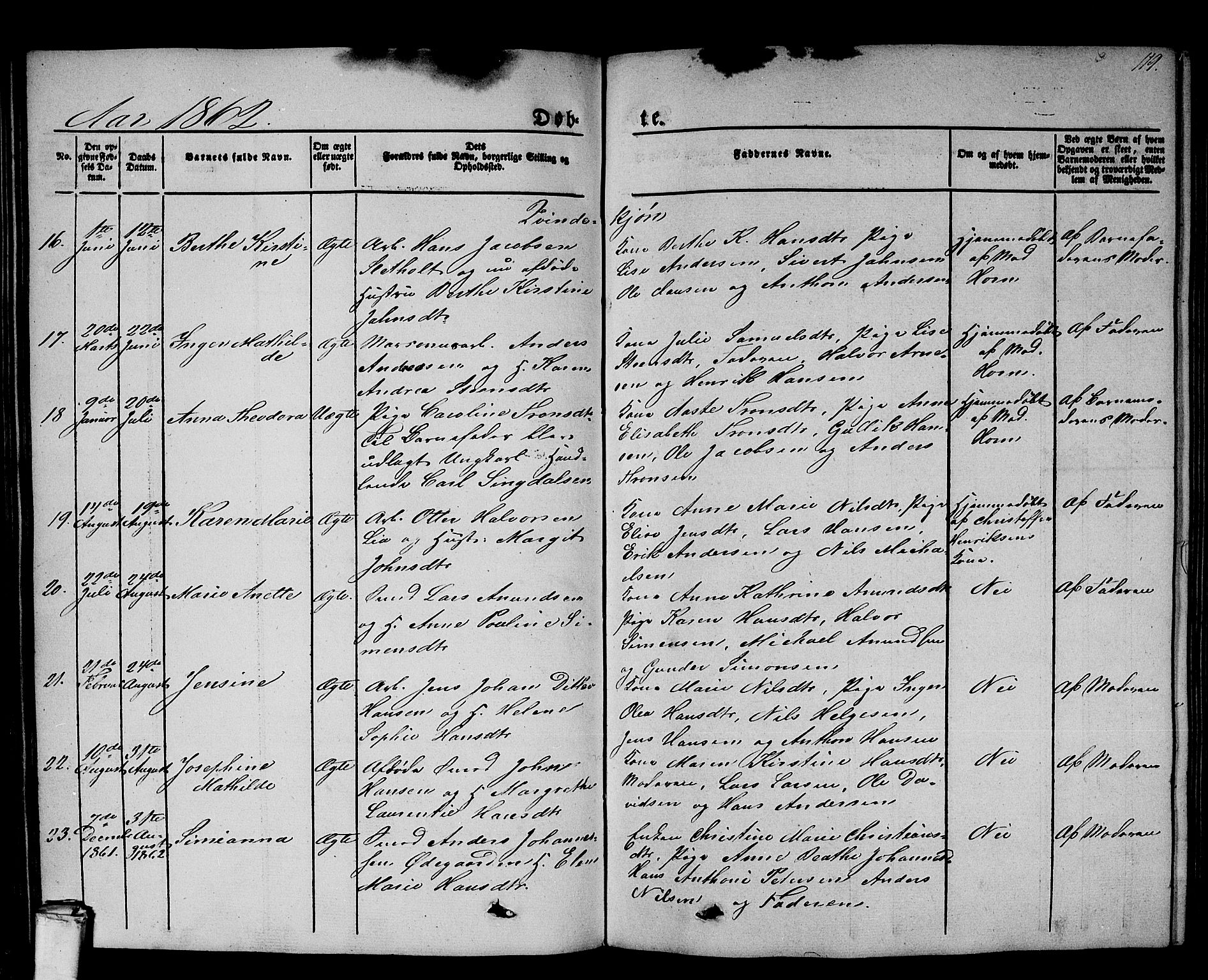 Larvik kirkebøker, AV/SAKO-A-352/G/Gb/L0002: Parish register (copy) no. II 2, 1843-1866, p. 119