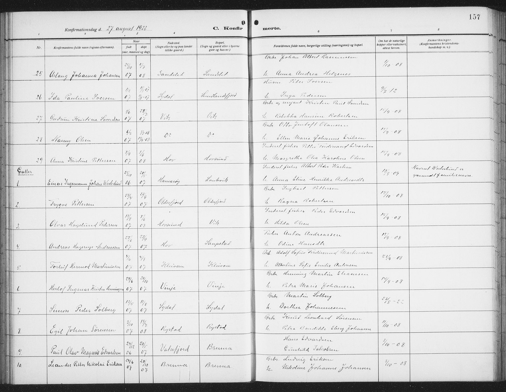 Ministerialprotokoller, klokkerbøker og fødselsregistre - Nordland, AV/SAT-A-1459/876/L1106: Parish register (copy) no. 876C05, 1915-1942, p. 157