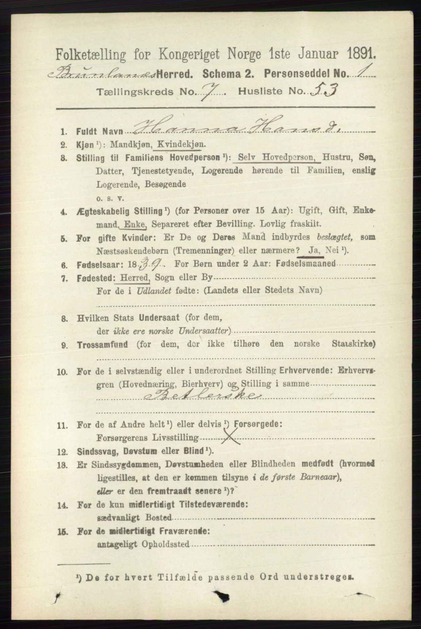 RA, 1891 census for 0726 Brunlanes, 1891, p. 3303