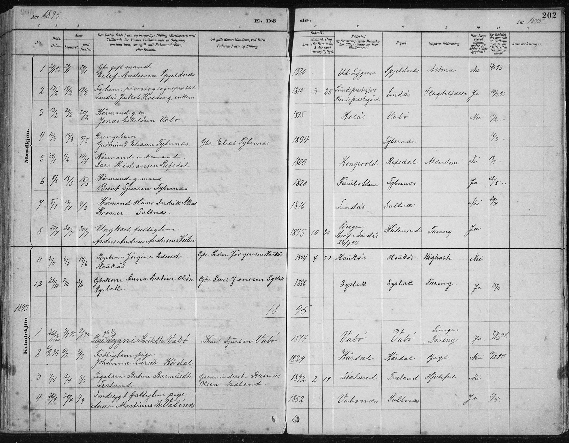 Lindås Sokneprestembete, SAB/A-76701/H/Hab: Parish register (copy) no. B 3, 1886-1914, p. 202