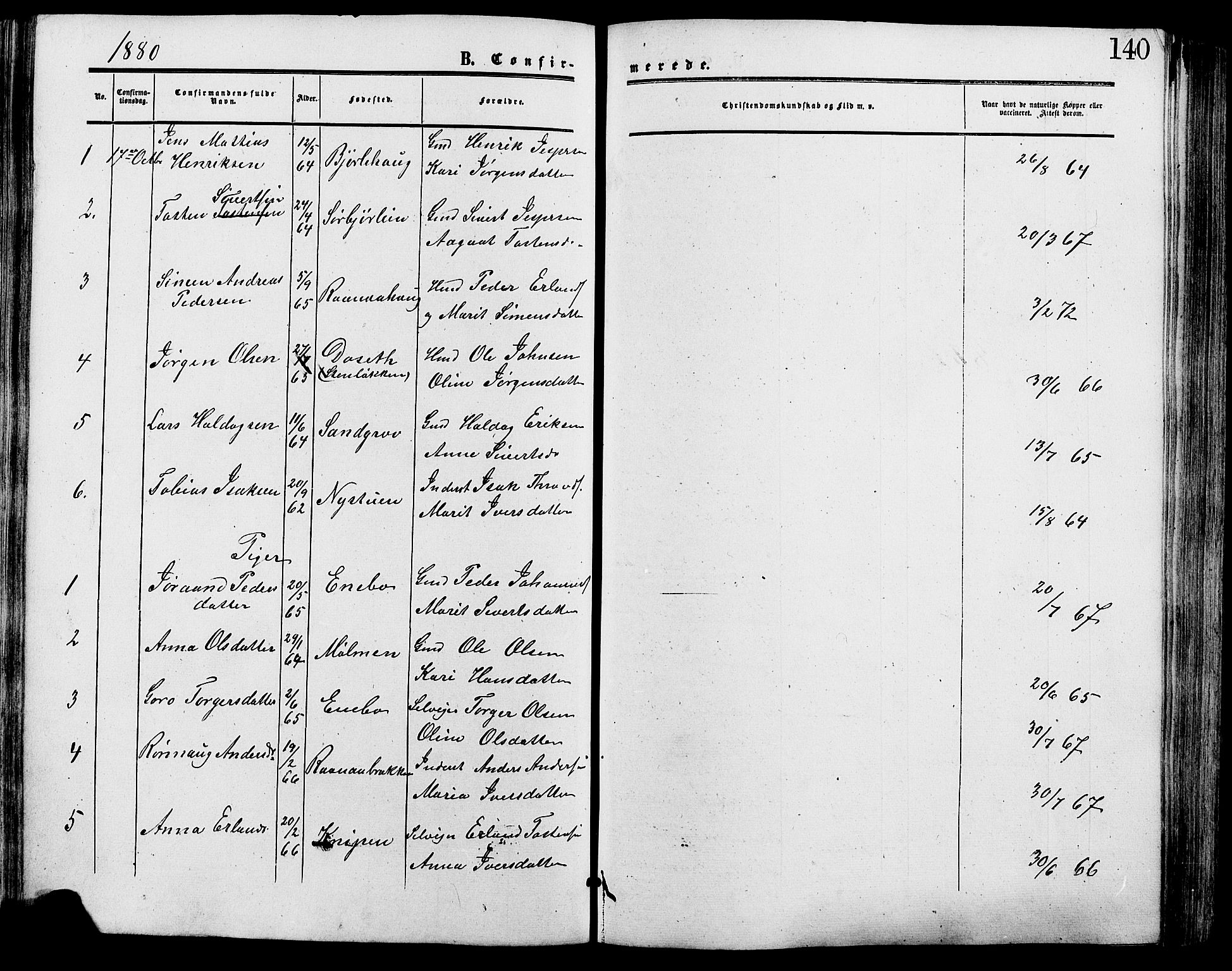 Lesja prestekontor, SAH/PREST-068/H/Ha/Haa/L0009: Parish register (official) no. 9, 1854-1889, p. 140