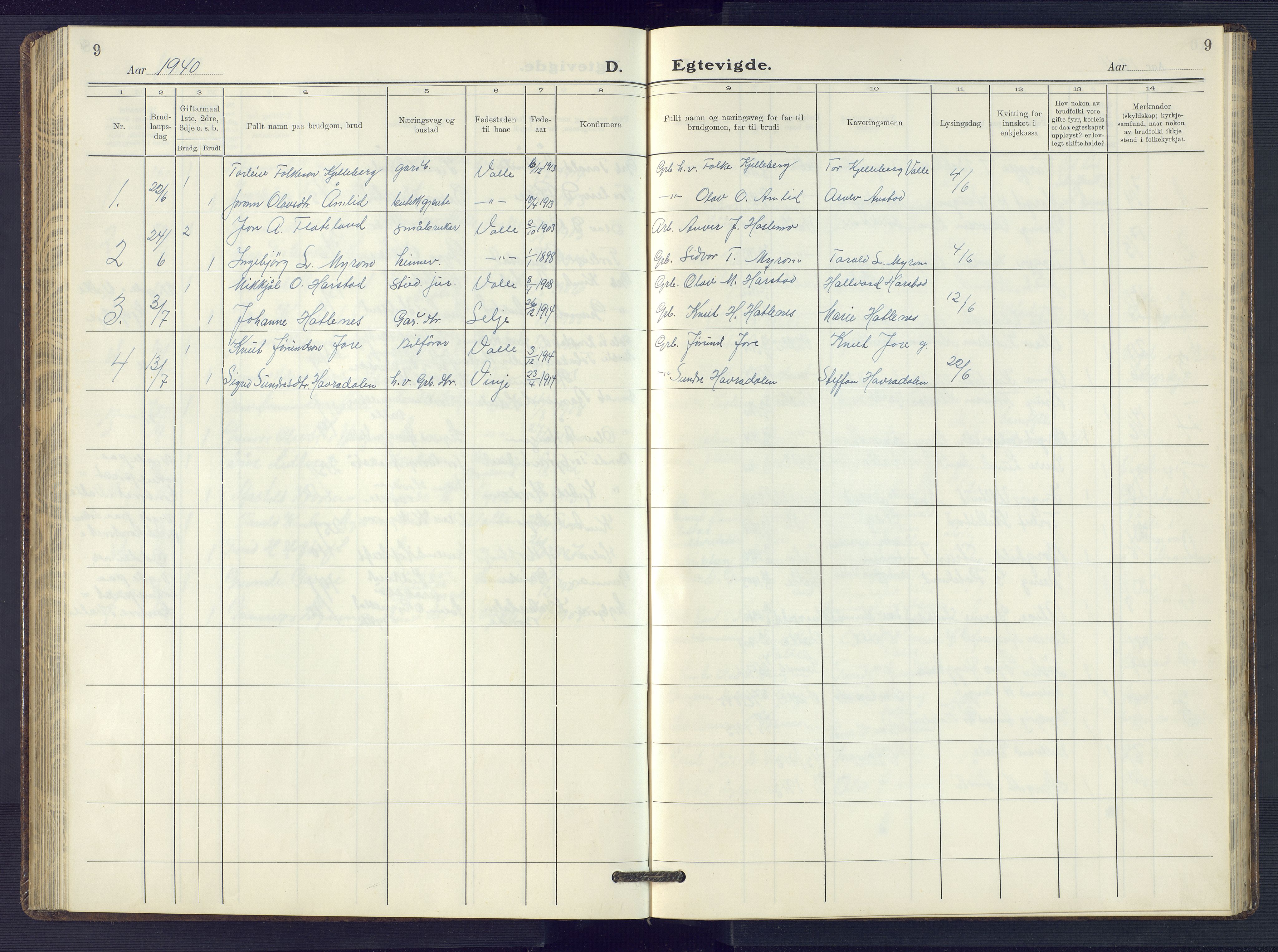 Valle sokneprestkontor, SAK/1111-0044/F/Fb/Fbc/L0005: Parish register (copy) no. B 5, 1929-1981, p. 9
