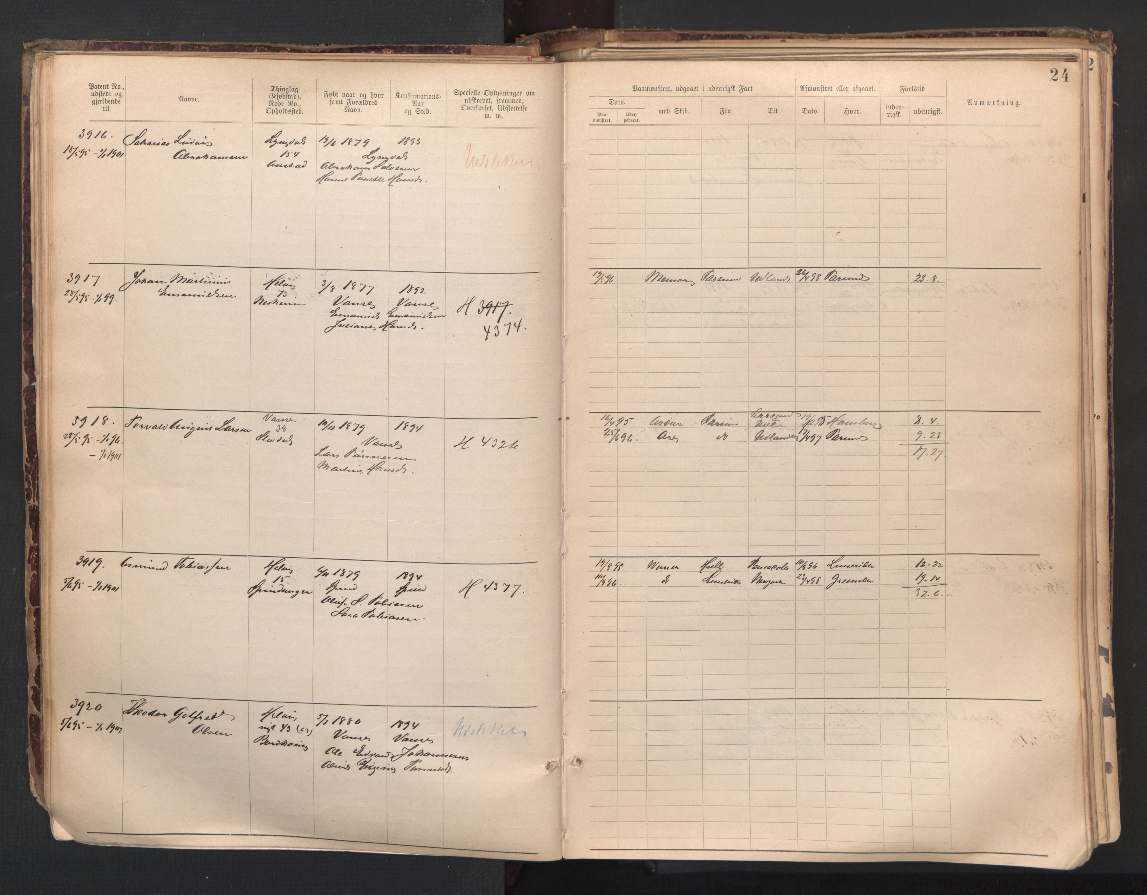 Farsund mønstringskrets, AV/SAK-2031-0017/F/Fa/L0007: Annotasjonsrulle nr 3806-5294 med register, Z-4, 1894-1934, p. 52