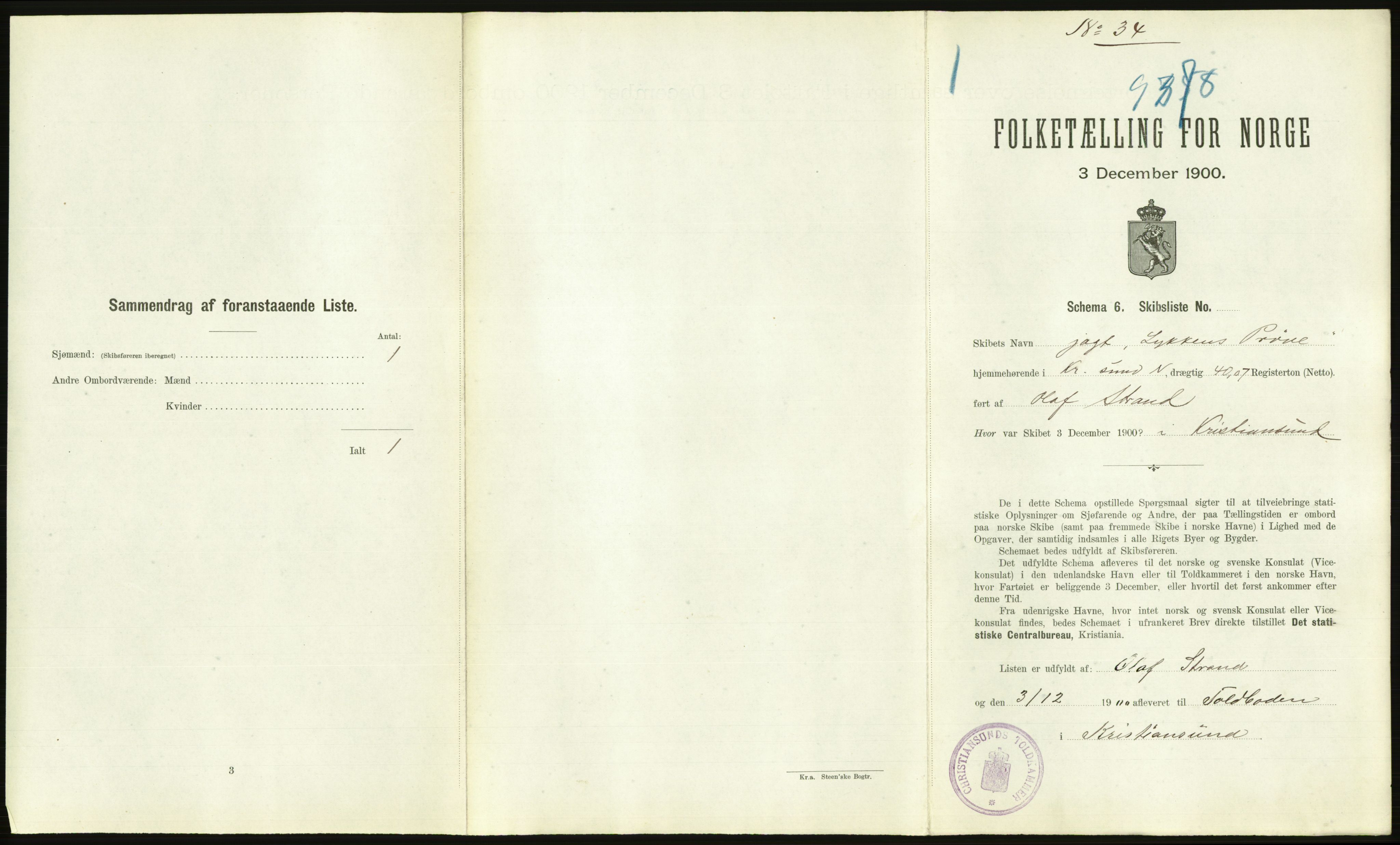 RA, 1900 Census - ship lists from ships in Norwegian harbours, harbours abroad and at sea, 1900, p. 2189