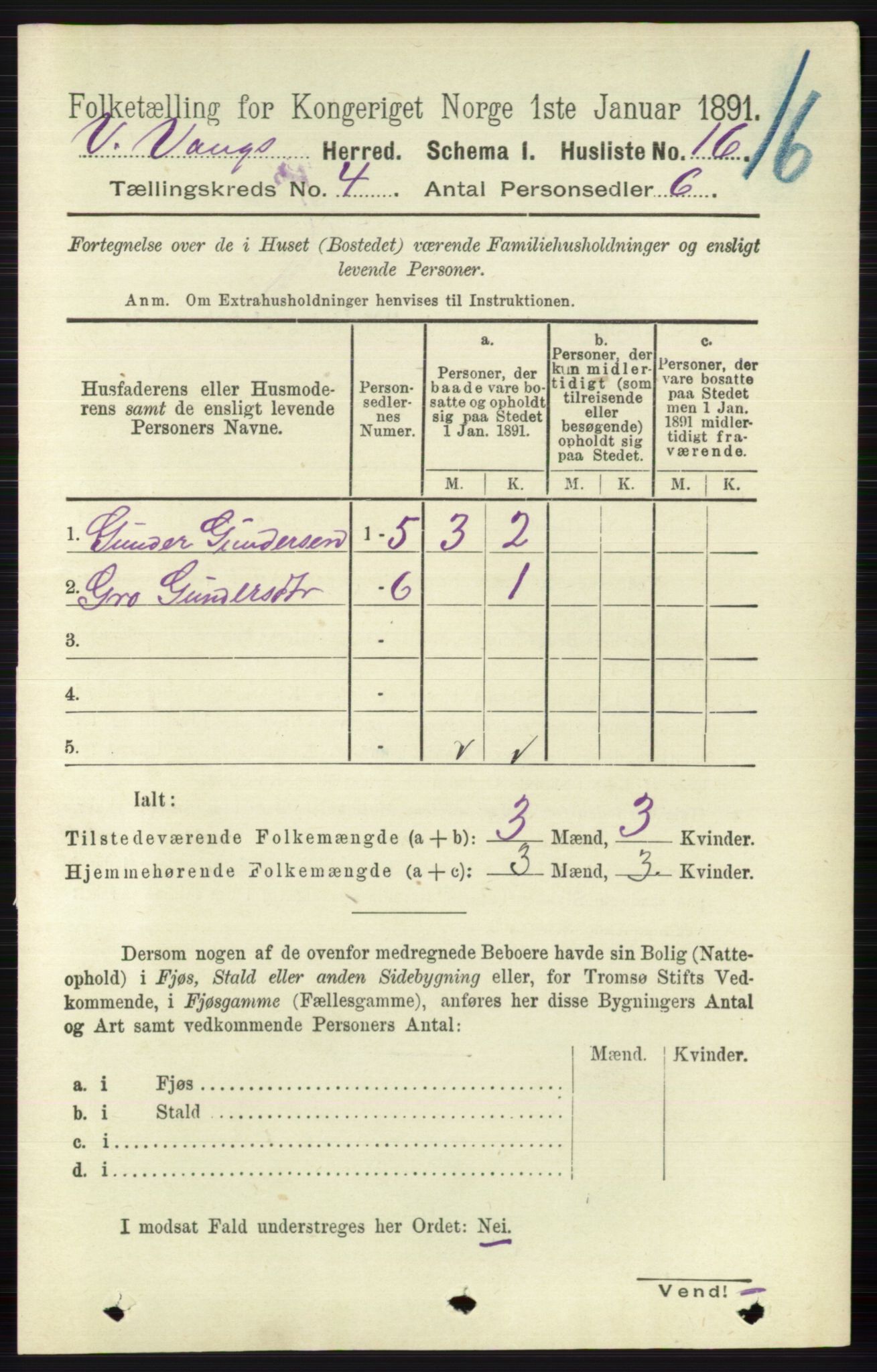 RA, 1891 census for 0545 Vang, 1891, p. 890