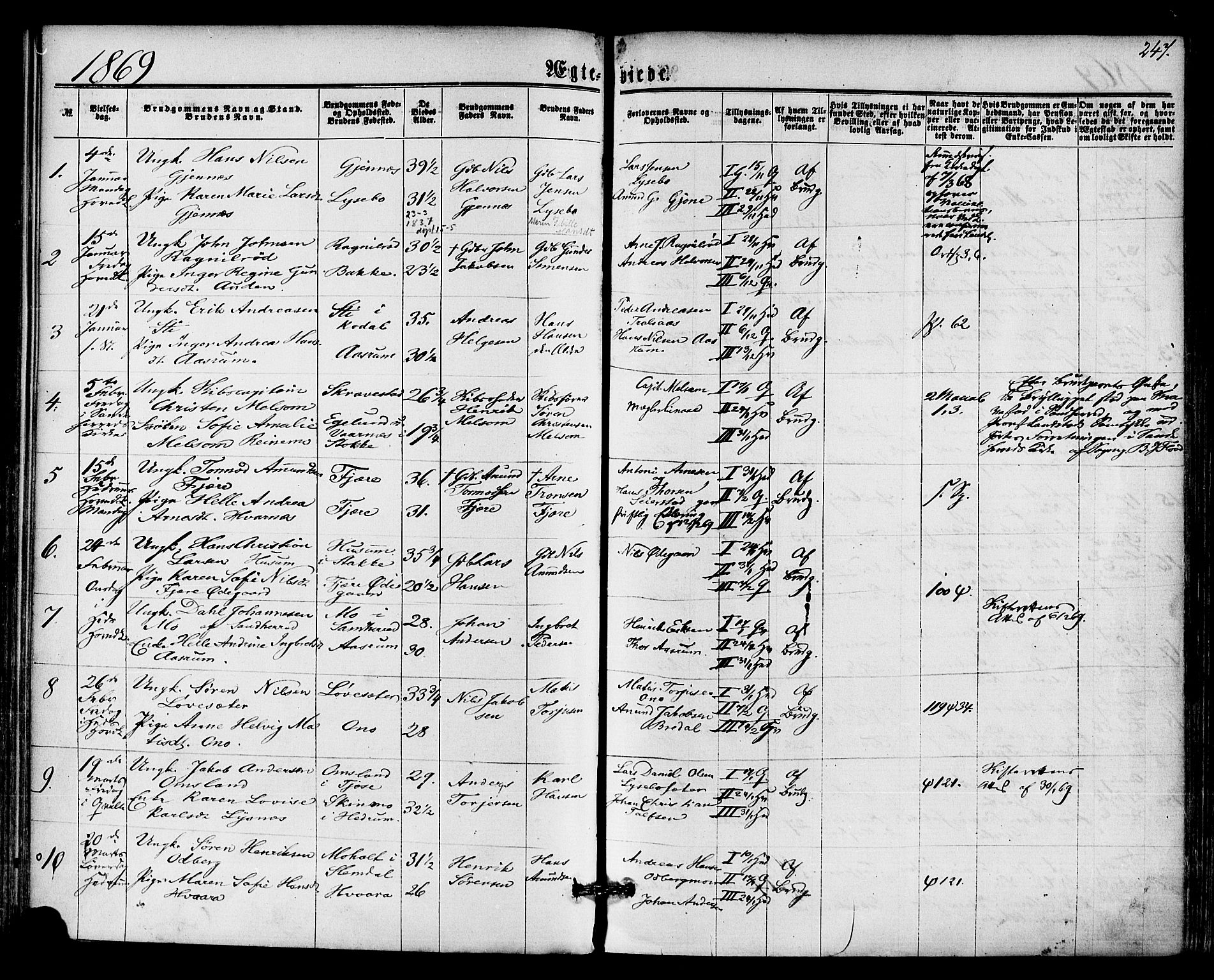 Hedrum kirkebøker, AV/SAKO-A-344/F/Fa/L0008: Parish register (official) no. I 8, 1869-1880, p. 247