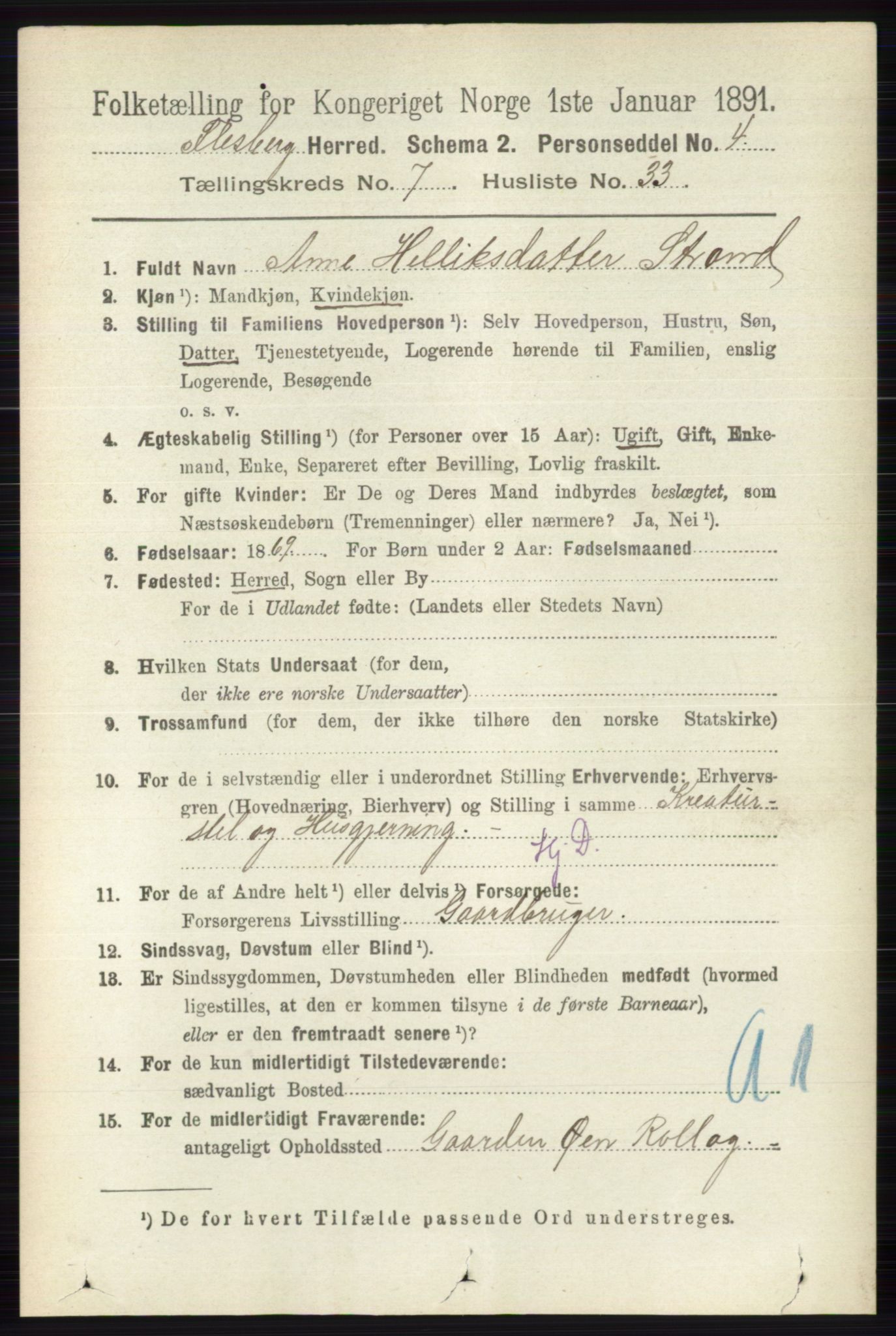 RA, 1891 census for 0631 Flesberg, 1891, p. 1312