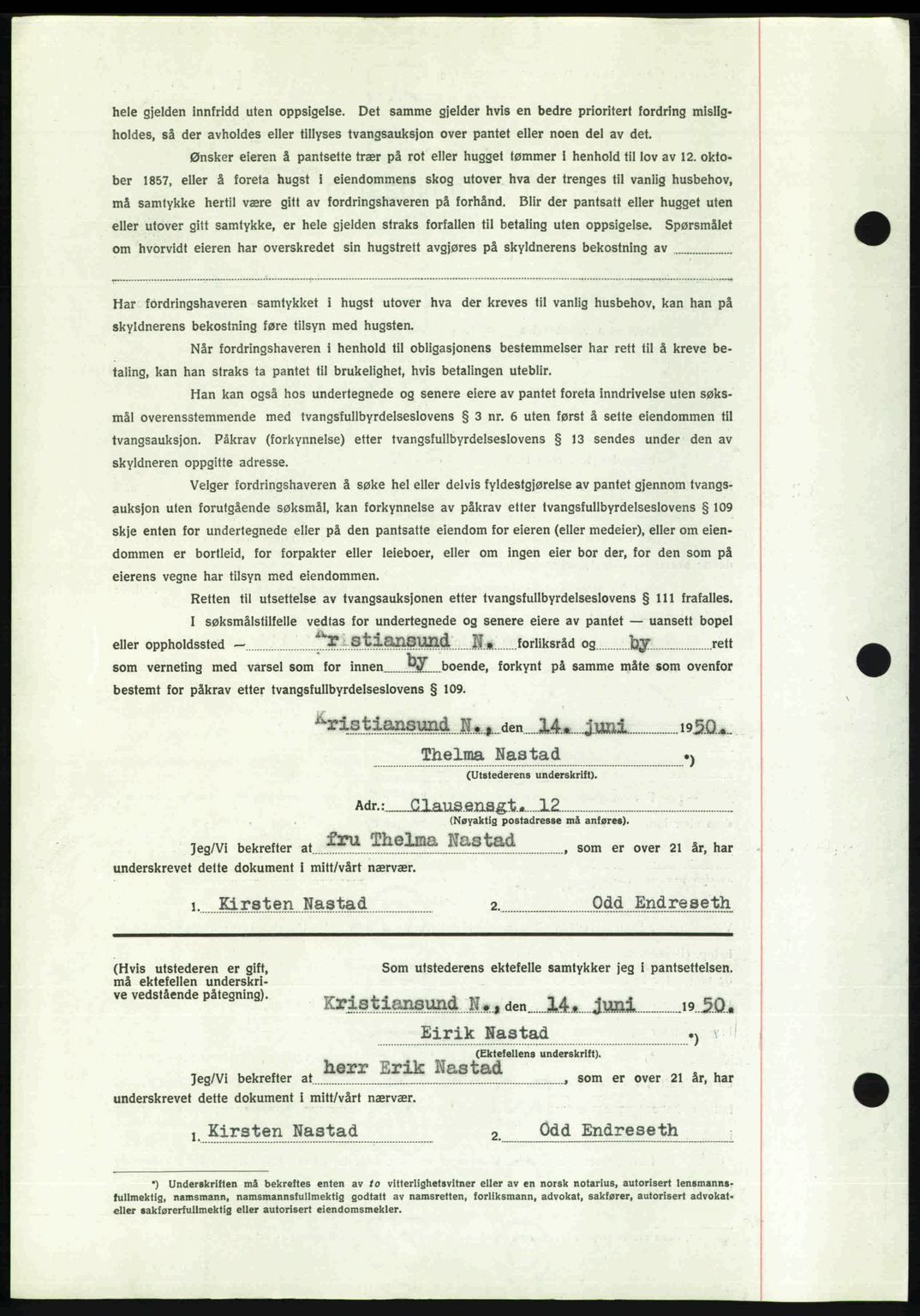 Kristiansund byfogd, AV/SAT-A-4587/A/27: Mortgage book no. 50, 1950-1950, Diary no: : 1280/1950