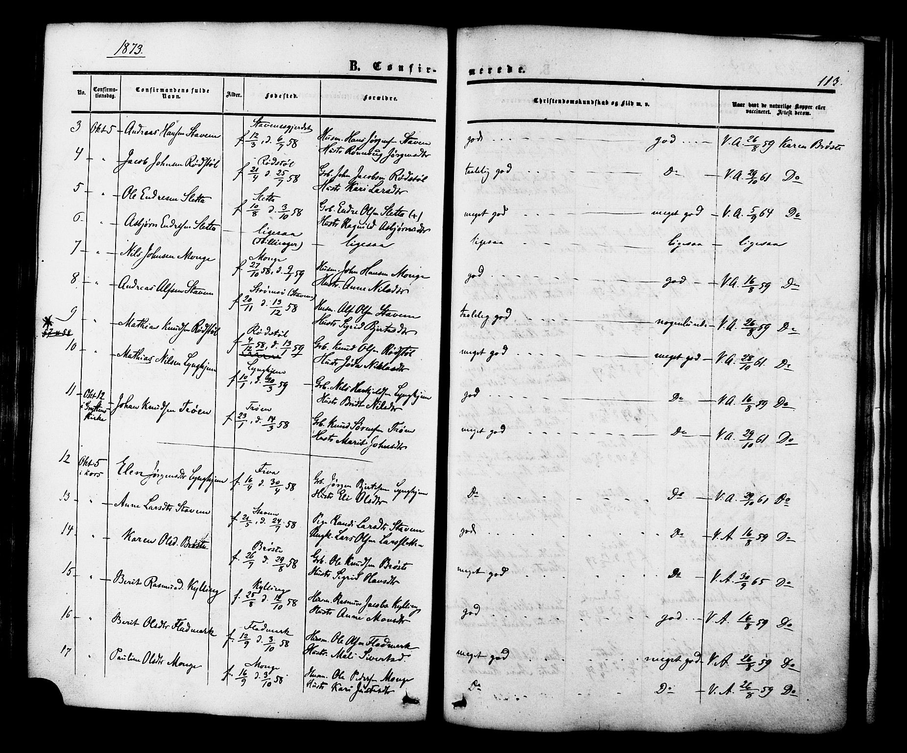 Ministerialprotokoller, klokkerbøker og fødselsregistre - Møre og Romsdal, SAT/A-1454/546/L0594: Parish register (official) no. 546A02, 1854-1882, p. 113