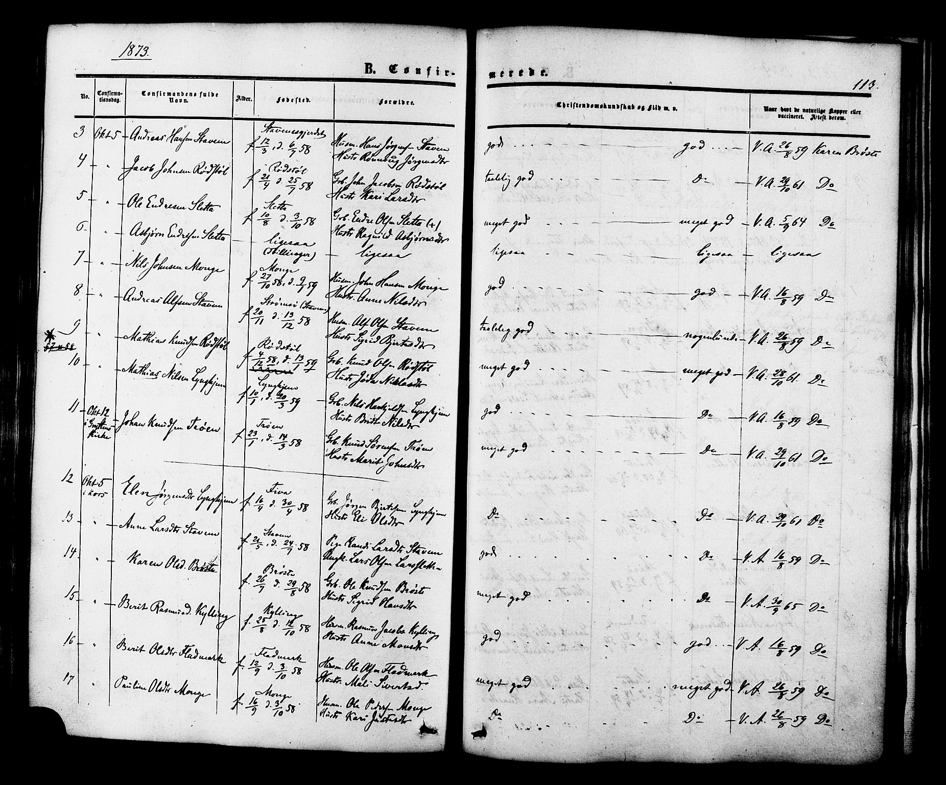 Ministerialprotokoller, klokkerbøker og fødselsregistre - Møre og Romsdal, AV/SAT-A-1454/546/L0594: Parish register (official) no. 546A02, 1854-1882, p. 113