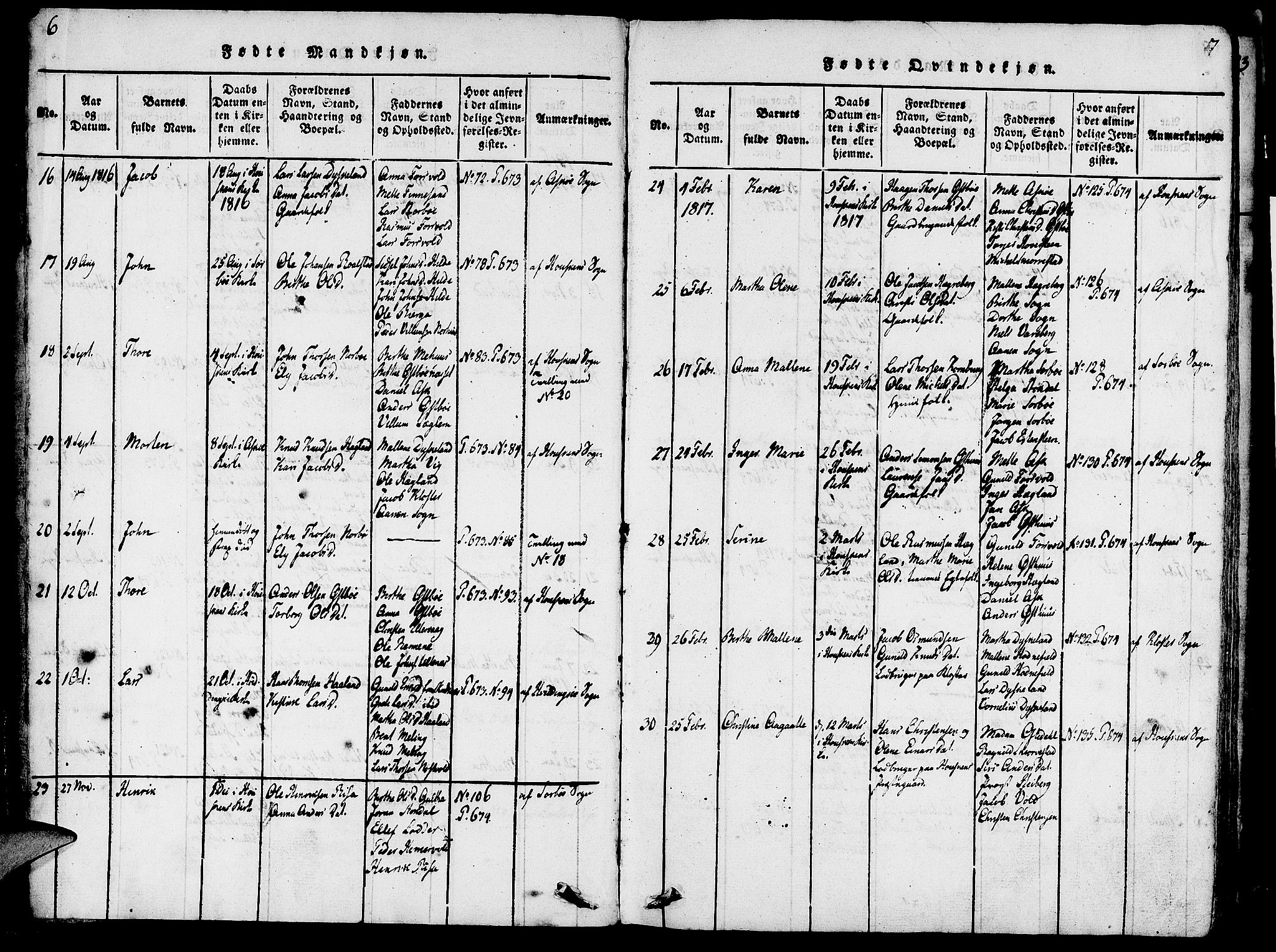 Rennesøy sokneprestkontor, SAST/A -101827/H/Ha/Haa/L0004: Parish register (official) no. A 4, 1816-1837, p. 6-7