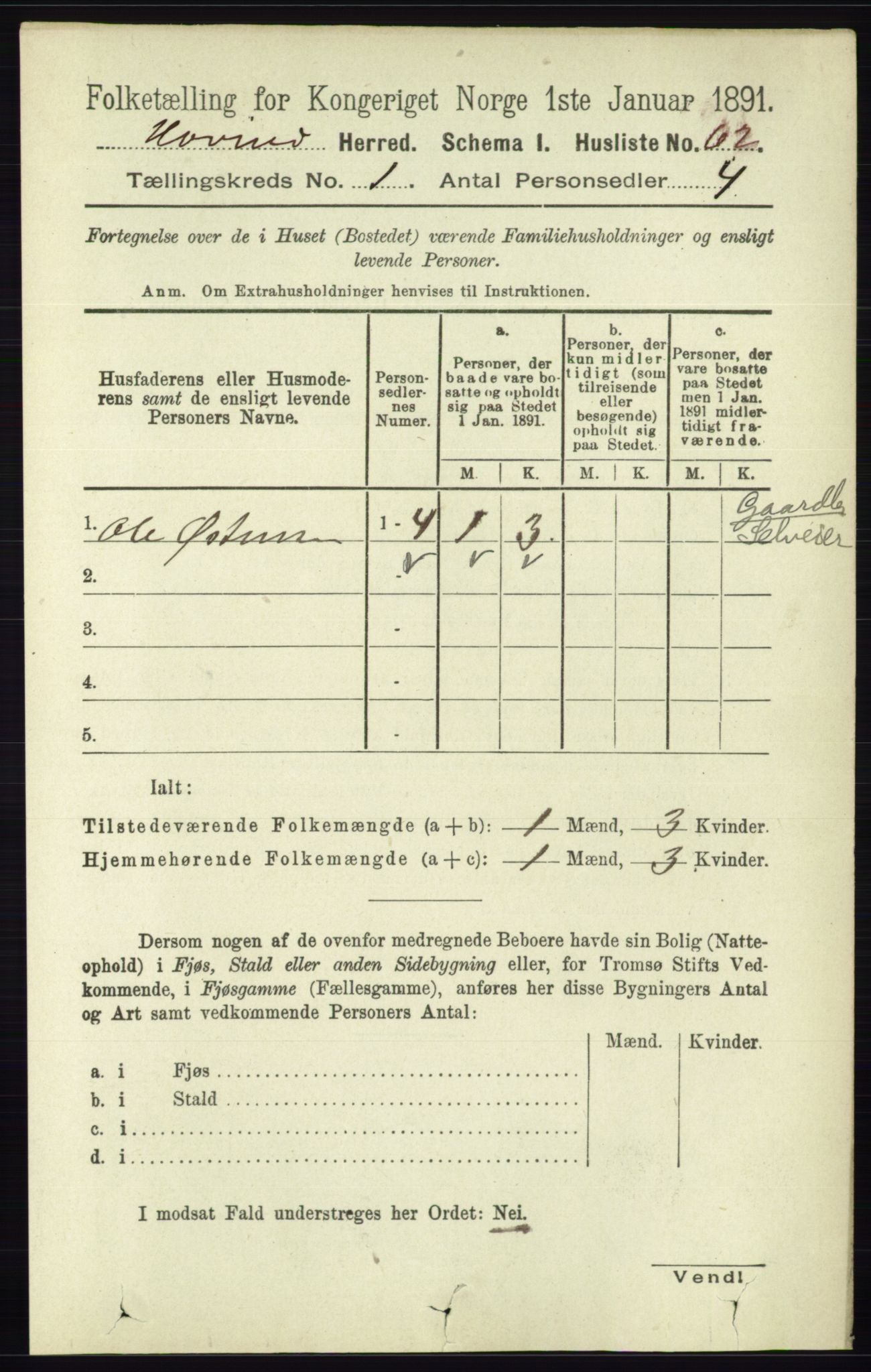 RA, 1891 census for 0825 Hovin, 1891, p. 78