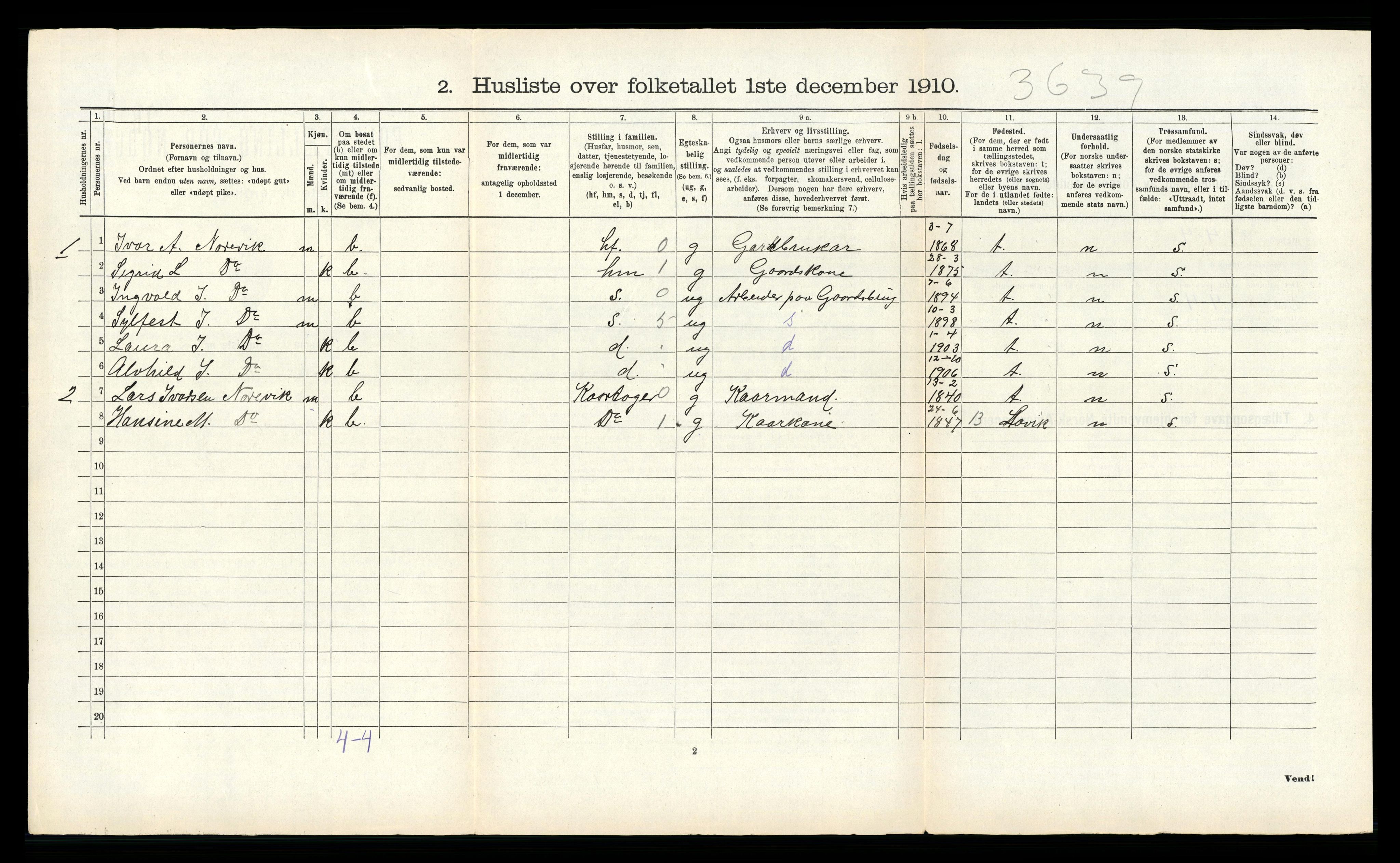 RA, 1910 census for Kyrkjebø, 1910, p. 226