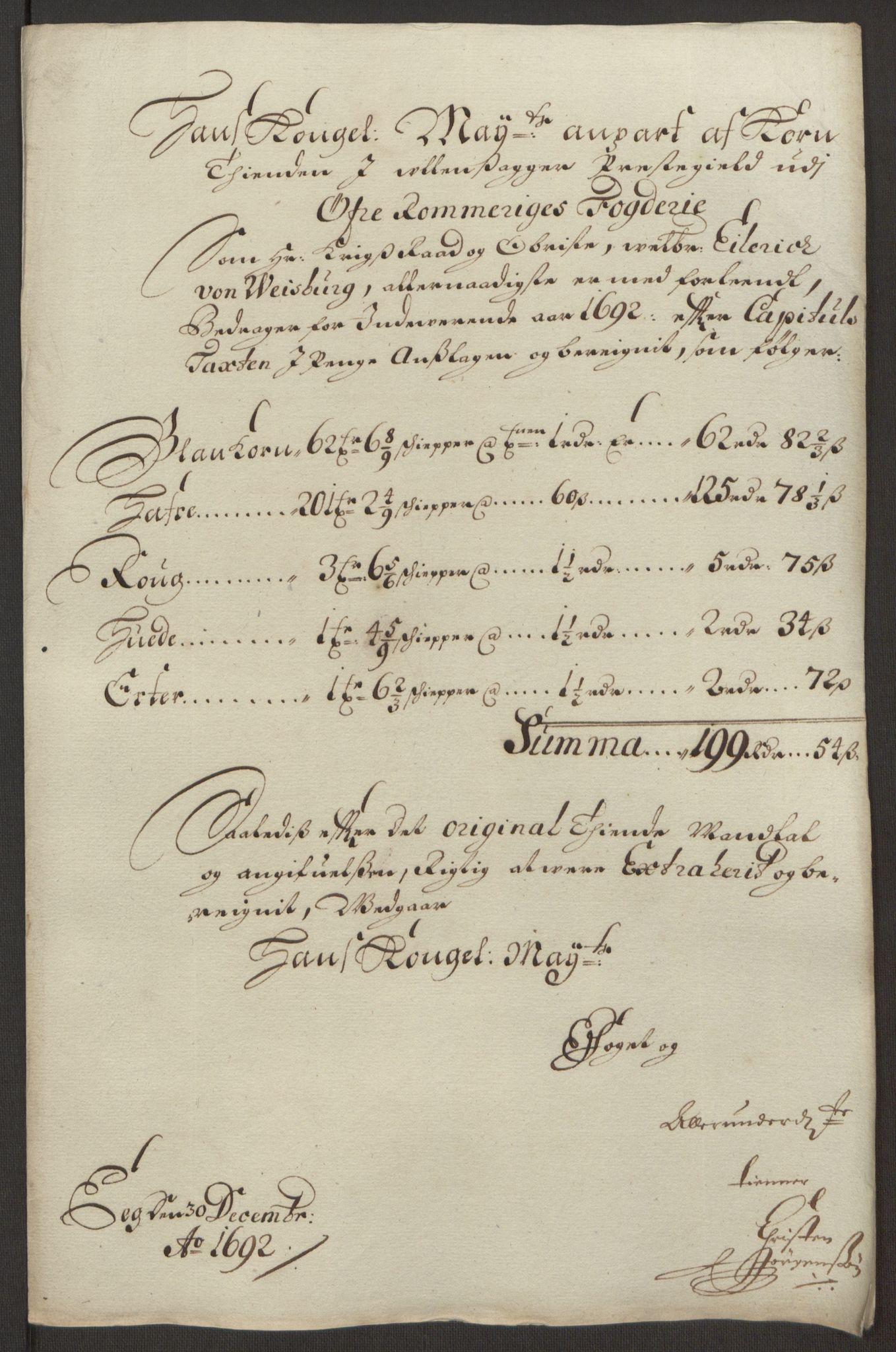 Rentekammeret inntil 1814, Reviderte regnskaper, Fogderegnskap, AV/RA-EA-4092/R12/L0704: Fogderegnskap Øvre Romerike, 1692, p. 48