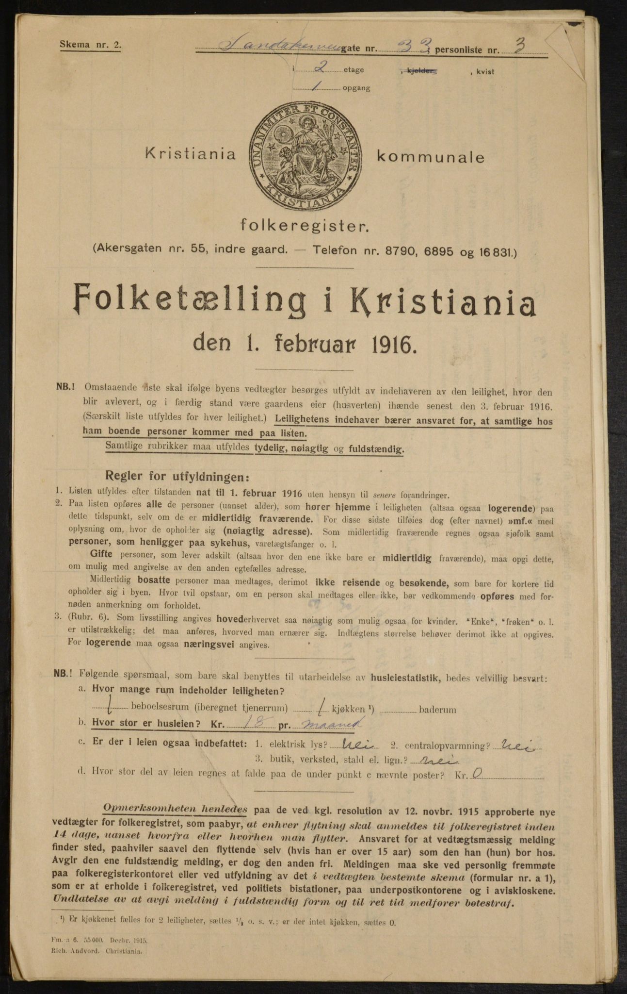 OBA, Municipal Census 1916 for Kristiania, 1916, p. 89264