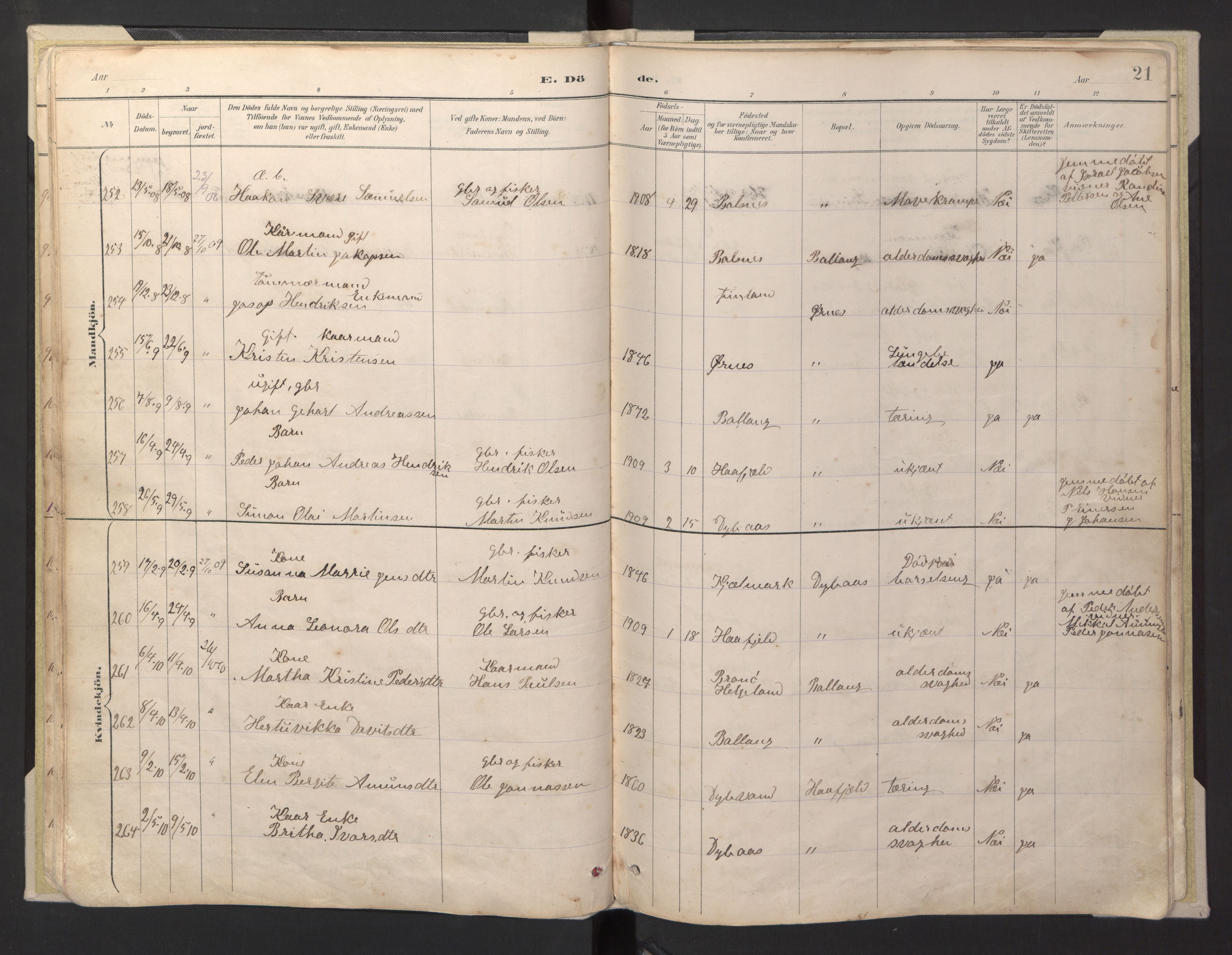 Ministerialprotokoller, klokkerbøker og fødselsregistre - Nordland, AV/SAT-A-1459/869/L0980: Parish register (copy) no. 869C06, 1889-1925, p. 21