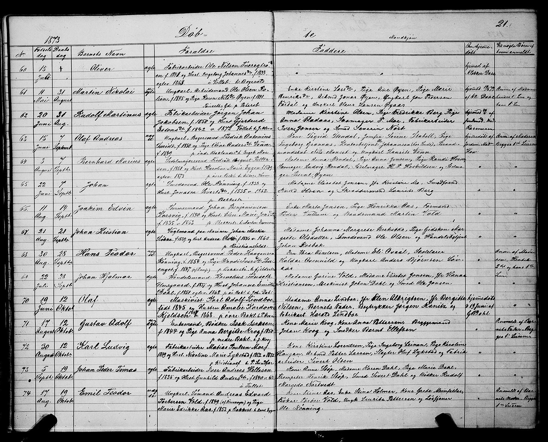 Ministerialprotokoller, klokkerbøker og fødselsregistre - Sør-Trøndelag, SAT/A-1456/604/L0220: Parish register (copy) no. 604C03, 1870-1885, p. 21