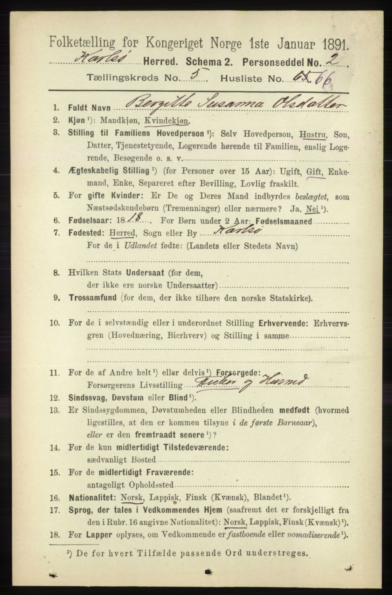 RA, 1891 census for 1936 Karlsøy, 1891, p. 1754