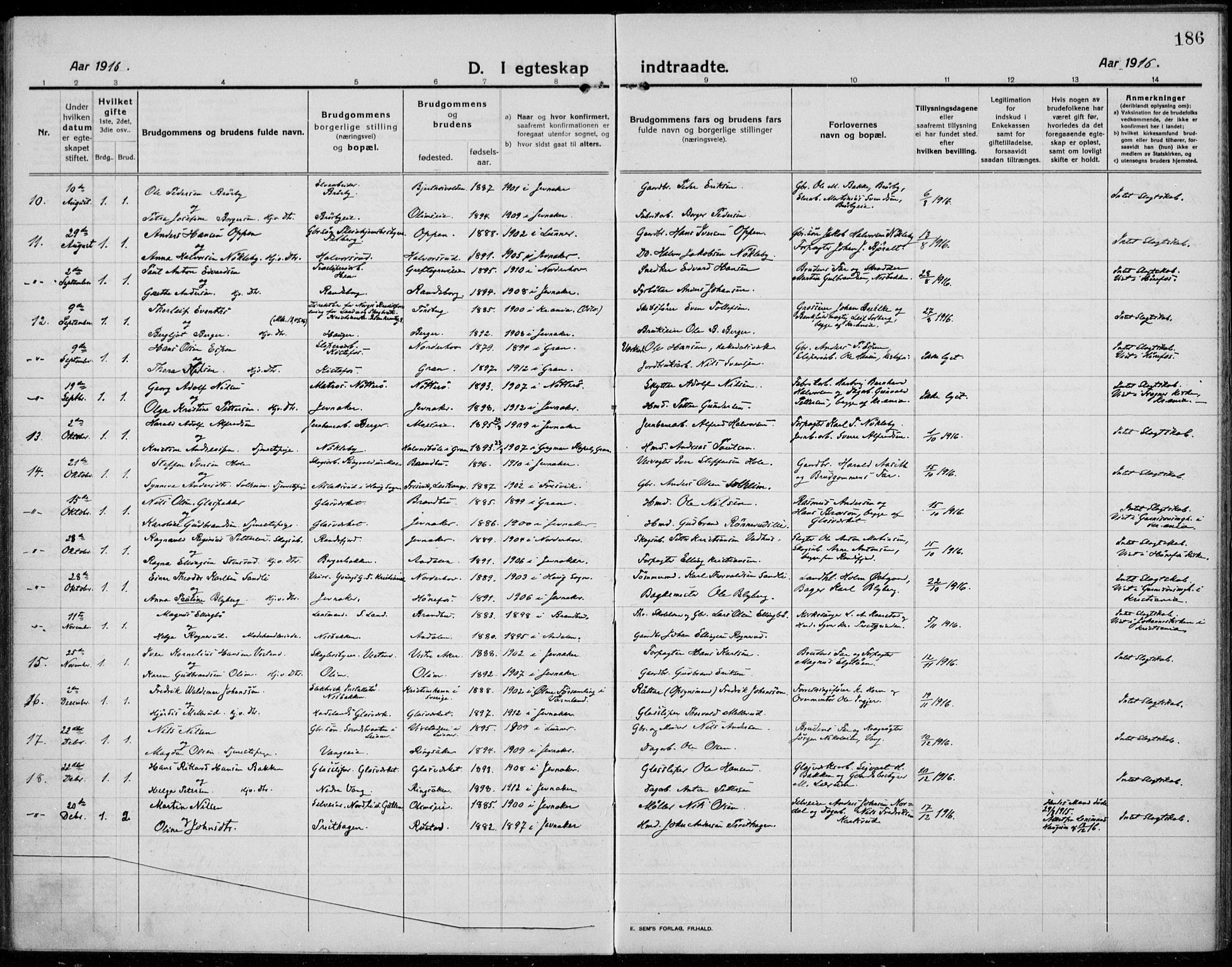 Jevnaker prestekontor, SAH/PREST-116/H/Ha/Haa/L0012: Parish register (official) no. 12, 1914-1924, p. 186