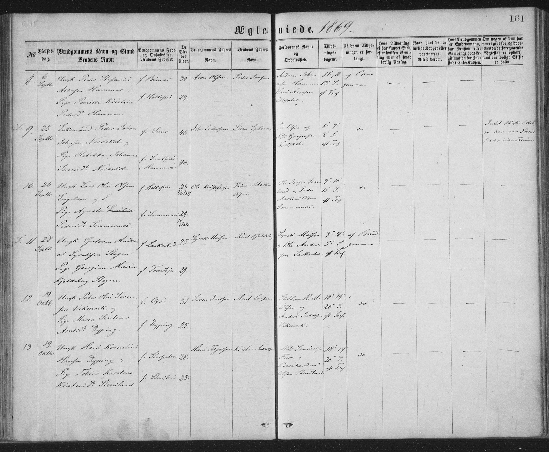 Ministerialprotokoller, klokkerbøker og fødselsregistre - Nordland, AV/SAT-A-1459/855/L0801: Parish register (official) no. 855A09, 1864-1874, p. 161