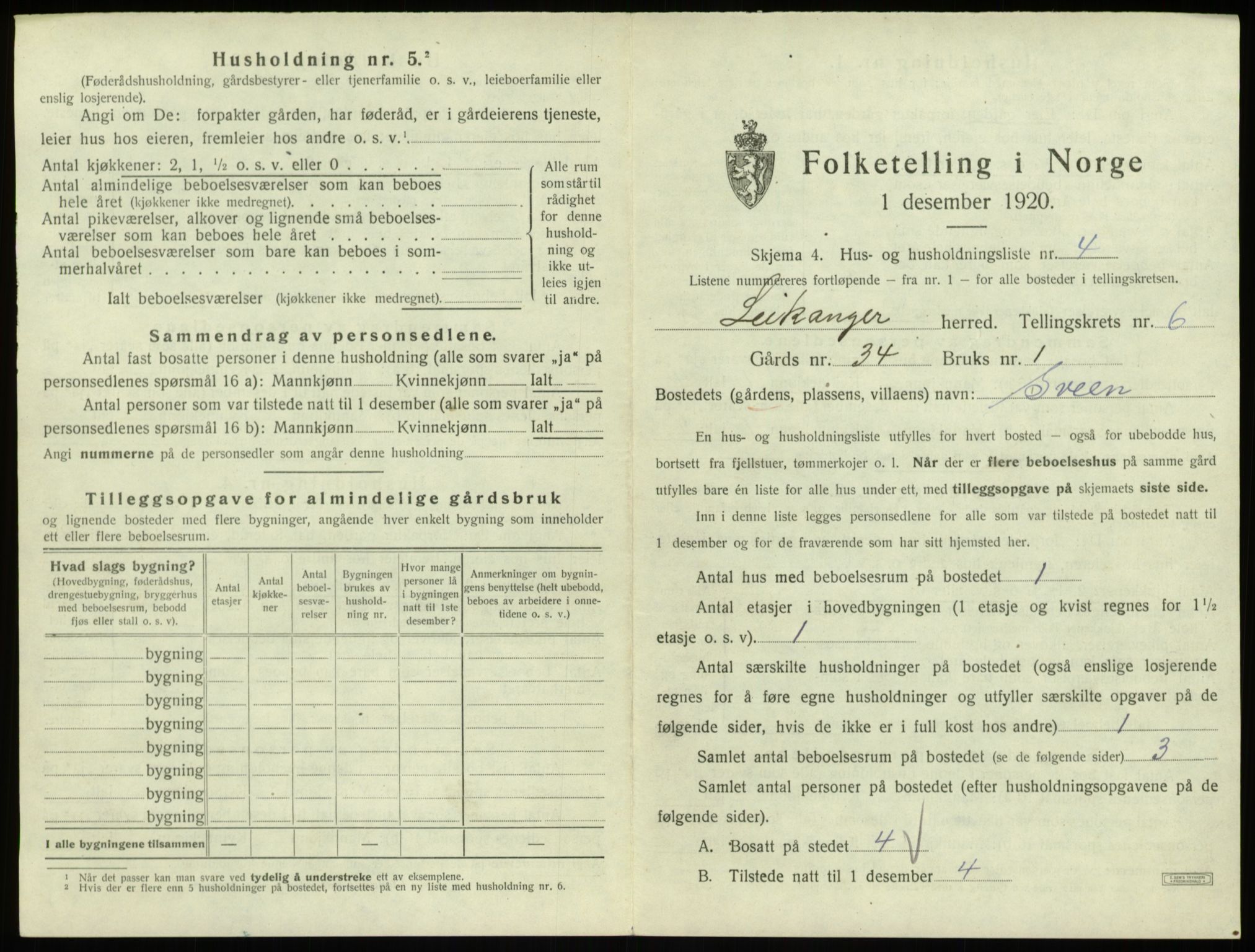 SAB, 1920 census for Leikanger, 1920, p. 565