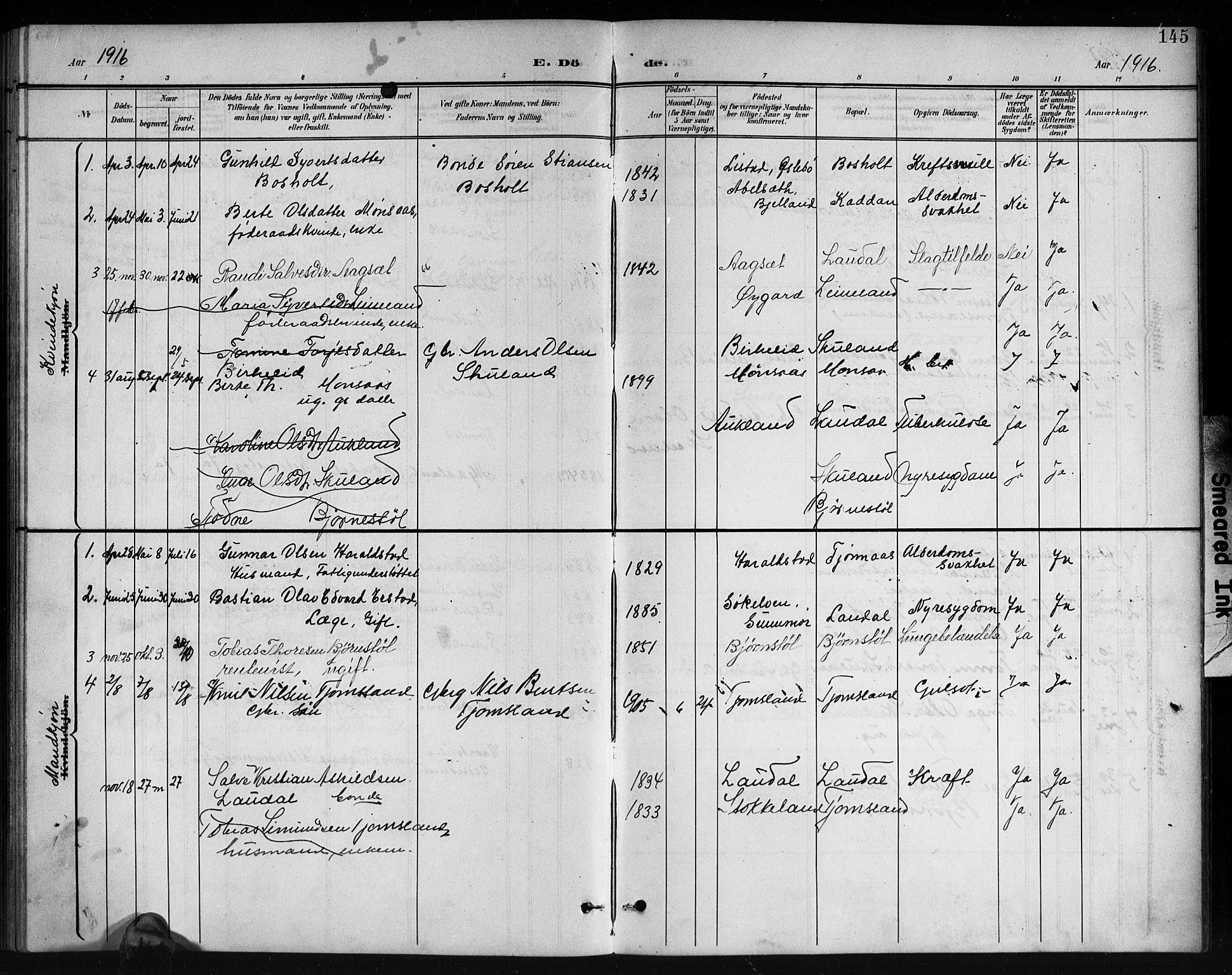 Holum sokneprestkontor, AV/SAK-1111-0022/F/Fb/Fbb/L0004: Parish register (copy) no. B 4, 1899-1920, p. 145