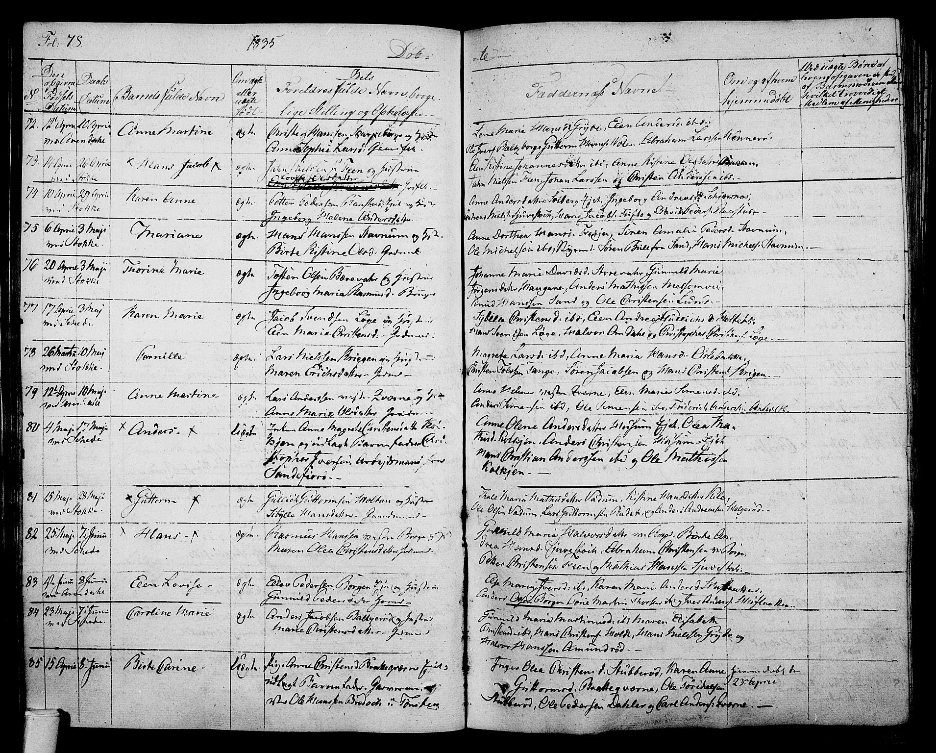 Stokke kirkebøker, SAKO/A-320/F/Fa/L0006: Parish register (official) no. I 6, 1826-1843, p. 78