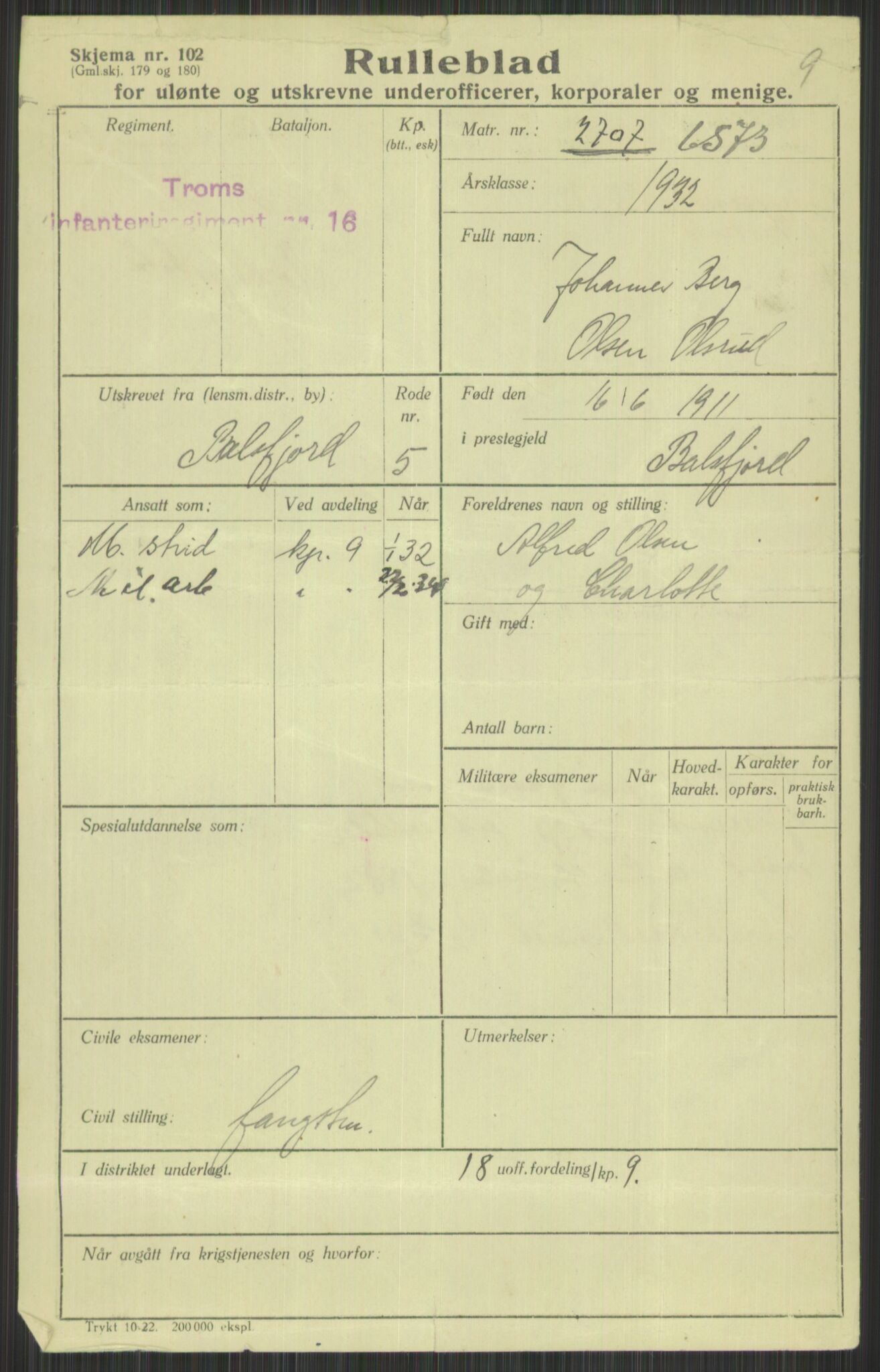 Forsvaret, Troms infanteriregiment nr. 16, AV/RA-RAFA-3146/P/Pa/L0016: Rulleblad for regimentets menige mannskaper, årsklasse 1932, 1932, p. 1265