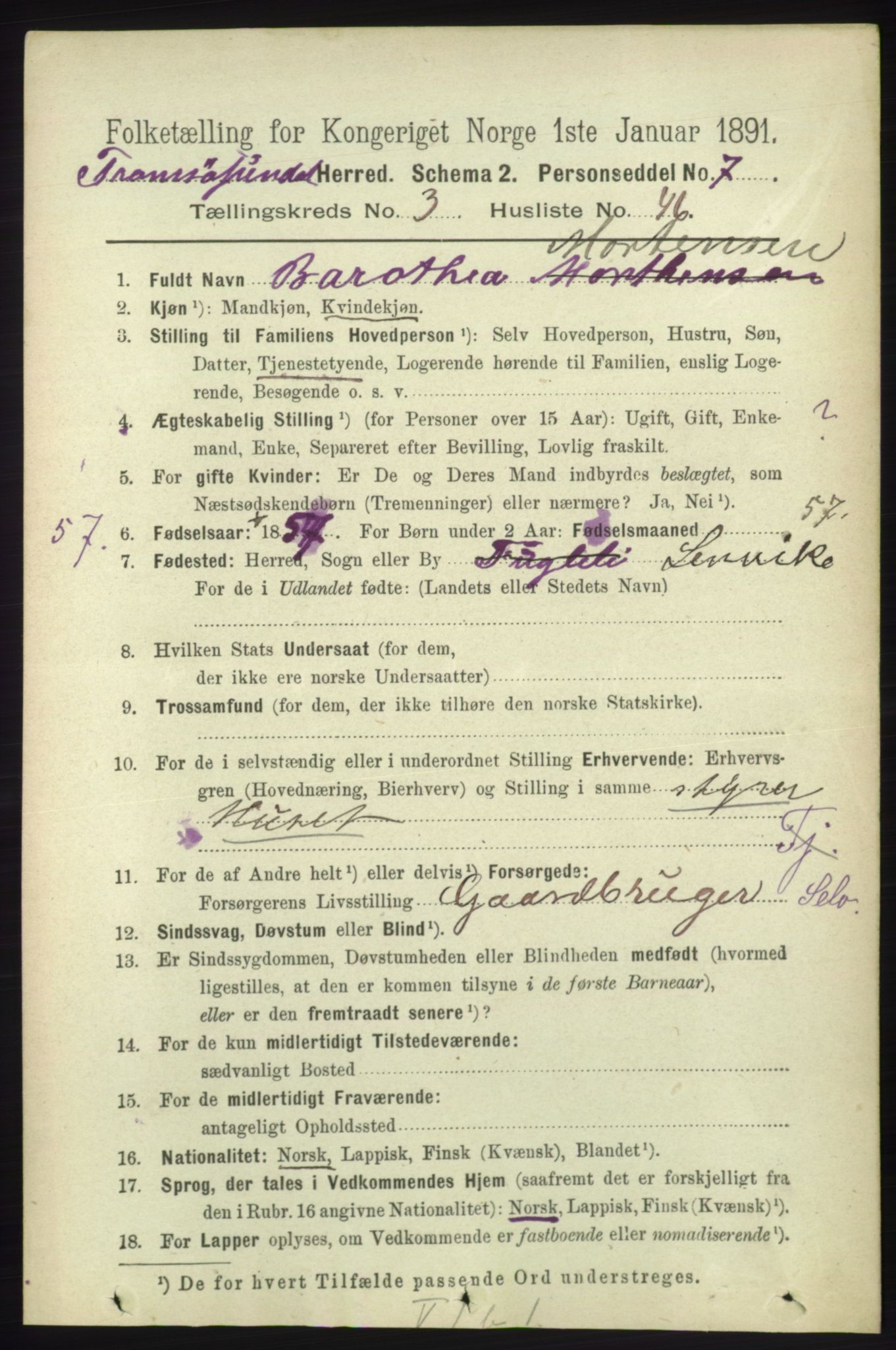 RA, 1891 census for 1934 Tromsøysund, 1891, p. 1320