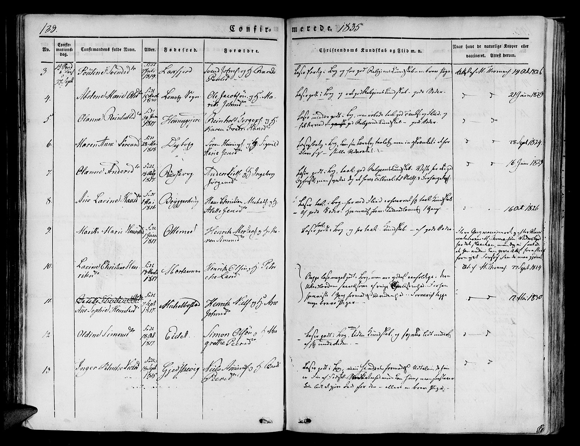 Tranøy sokneprestkontor, SATØ/S-1313/I/Ia/Iaa/L0005kirke: Parish register (official) no. 5, 1829-1844, p. 139