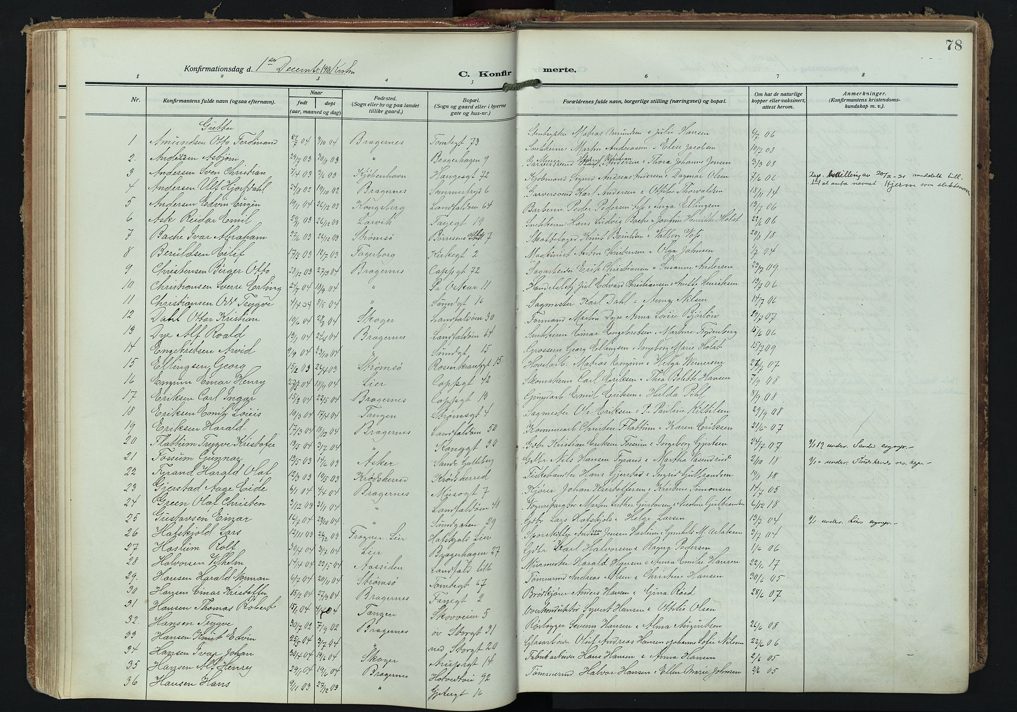 Bragernes kirkebøker, SAKO/A-6/F/Fc/L0008: Parish register (official) no. III 8, 1909-1921, p. 78