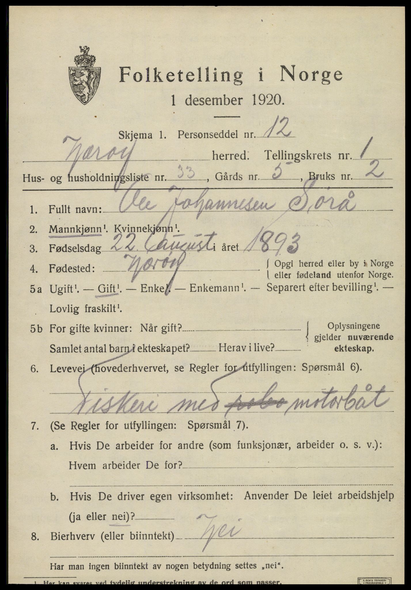 SAT, 1920 census for Nærøy, 1920, p. 1277