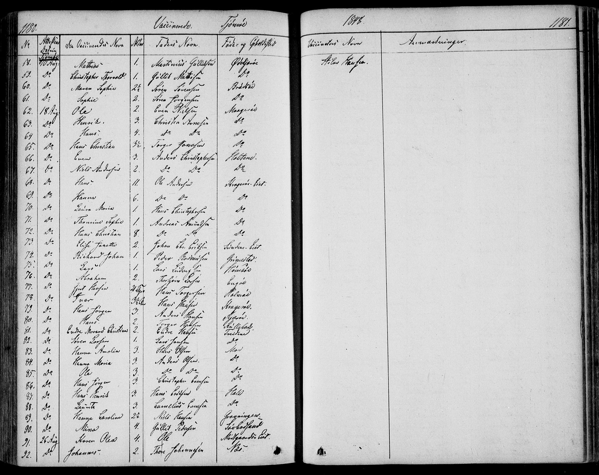 Nøtterøy kirkebøker, AV/SAKO-A-354/F/Fa/L0005: Parish register (official) no. I 5, 1839-1852, p. 1180-1181