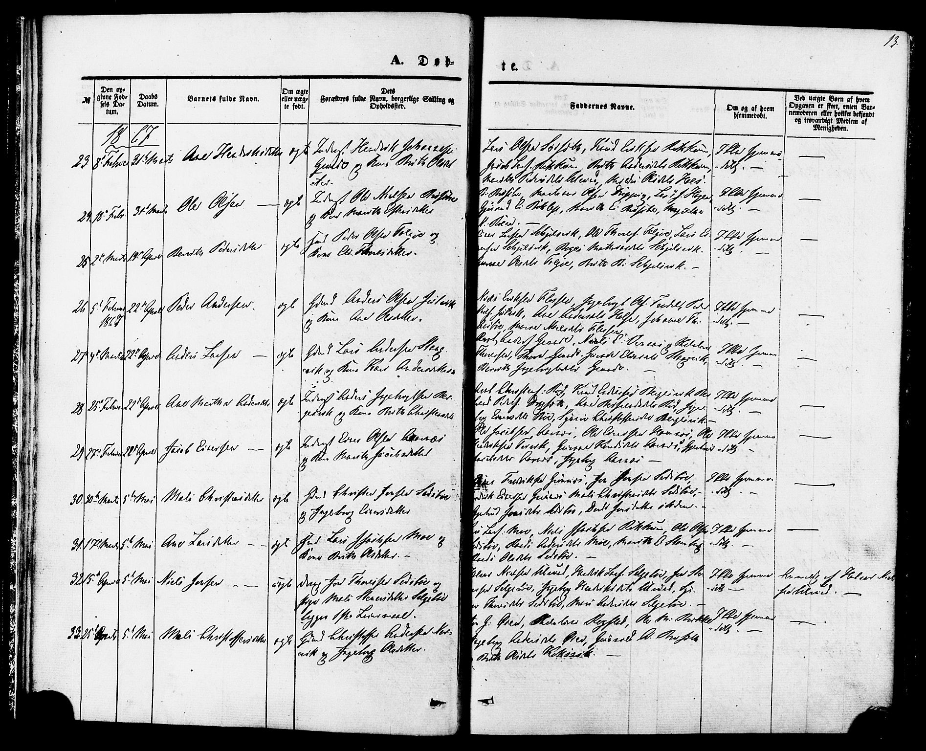 Ministerialprotokoller, klokkerbøker og fødselsregistre - Møre og Romsdal, SAT/A-1454/592/L1027: Parish register (official) no. 592A05, 1865-1878, p. 13