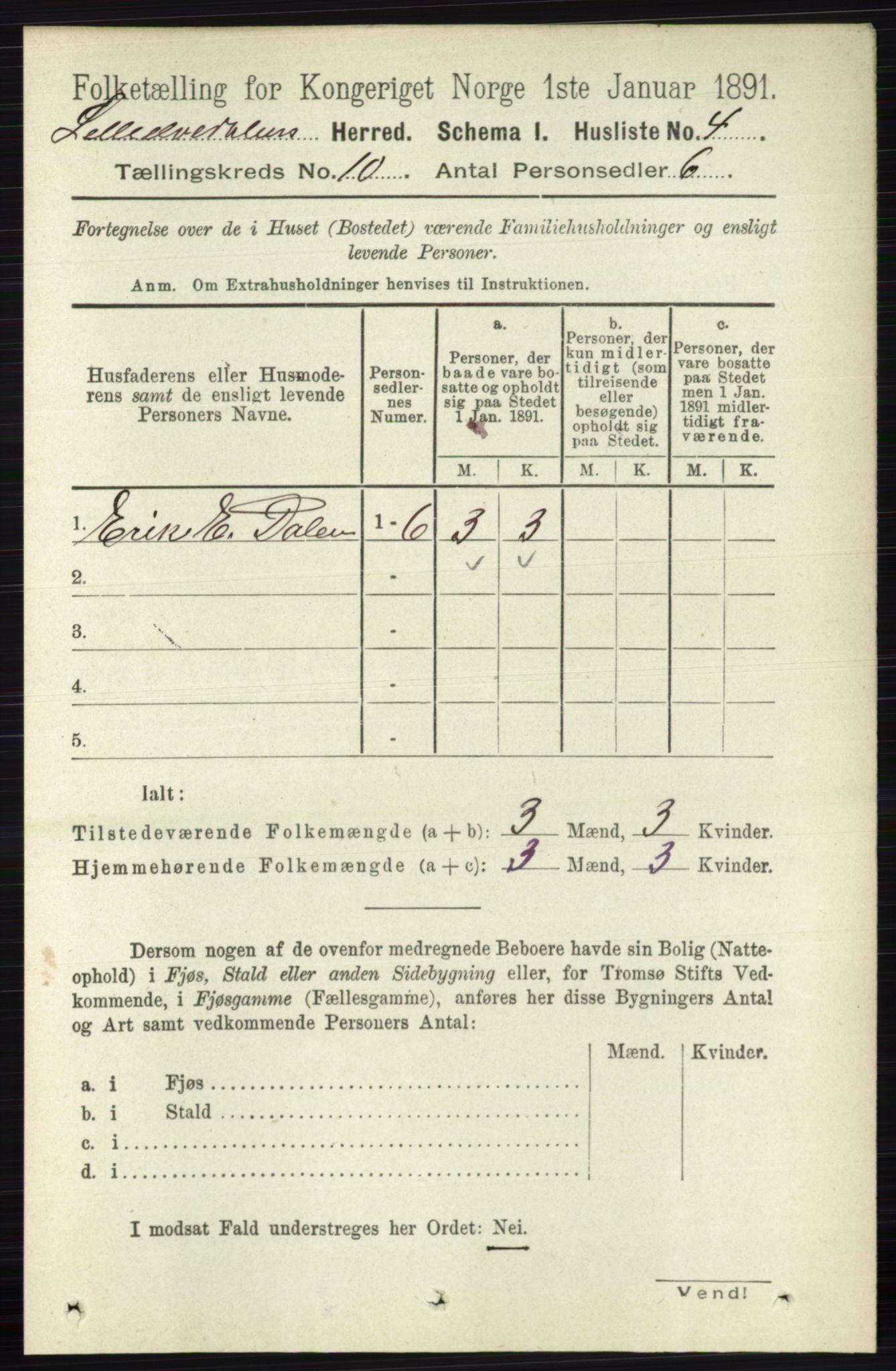 RA, 1891 census for 0438 Lille Elvedalen, 1891, p. 3357