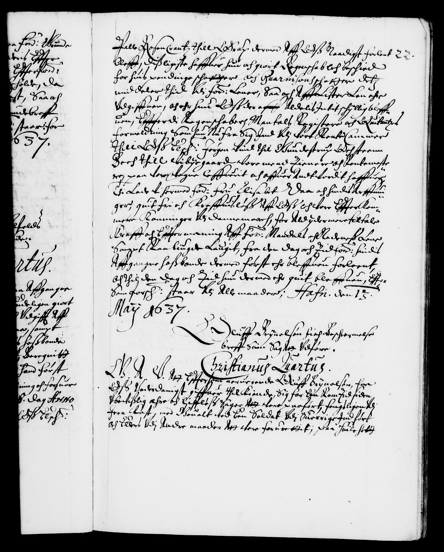 Danske Kanselli 1572-1799, RA/EA-3023/F/Fc/Fca/Fcaa/L0006: Norske registre (mikrofilm), 1637-1642, p. 22a