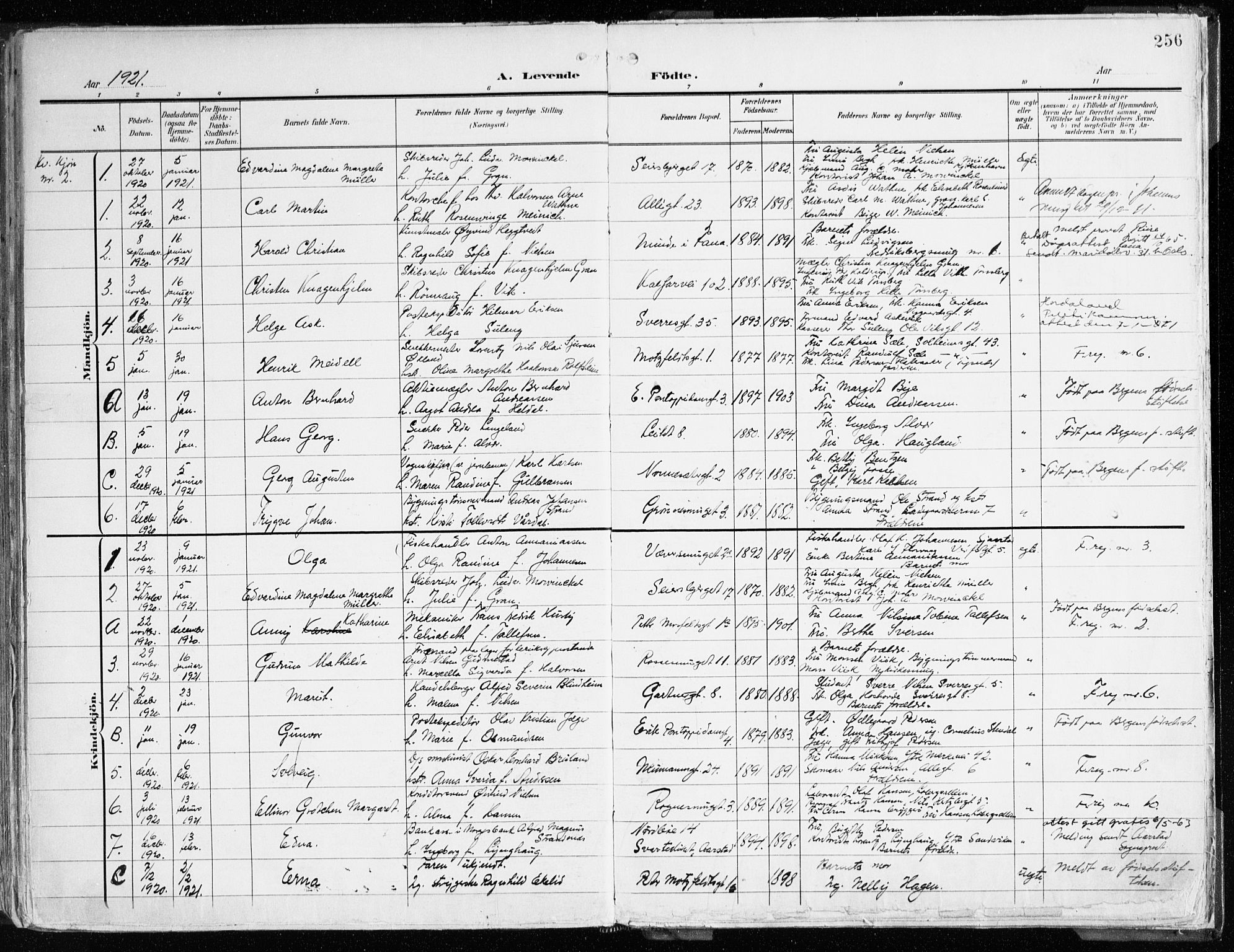 Domkirken sokneprestembete, AV/SAB-A-74801/H/Haa/L0025: Parish register (official) no. B 8, 1903-1925, p. 256