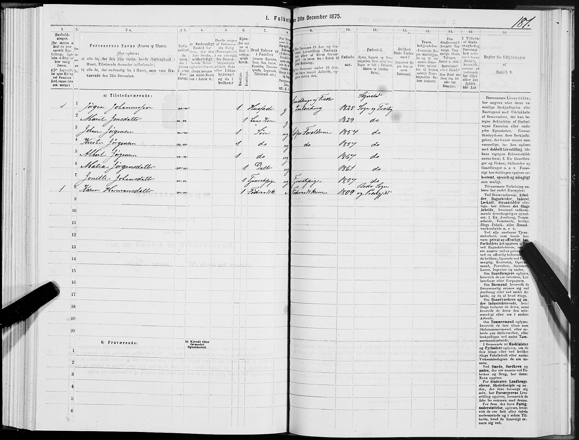 SAT, 1875 census for 1842P Skjerstad, 1875, p. 1181