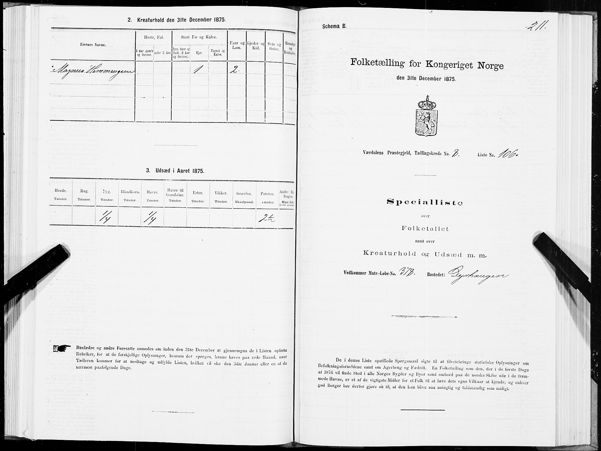 SAT, 1875 census for 1721P Verdal, 1875, p. 5211