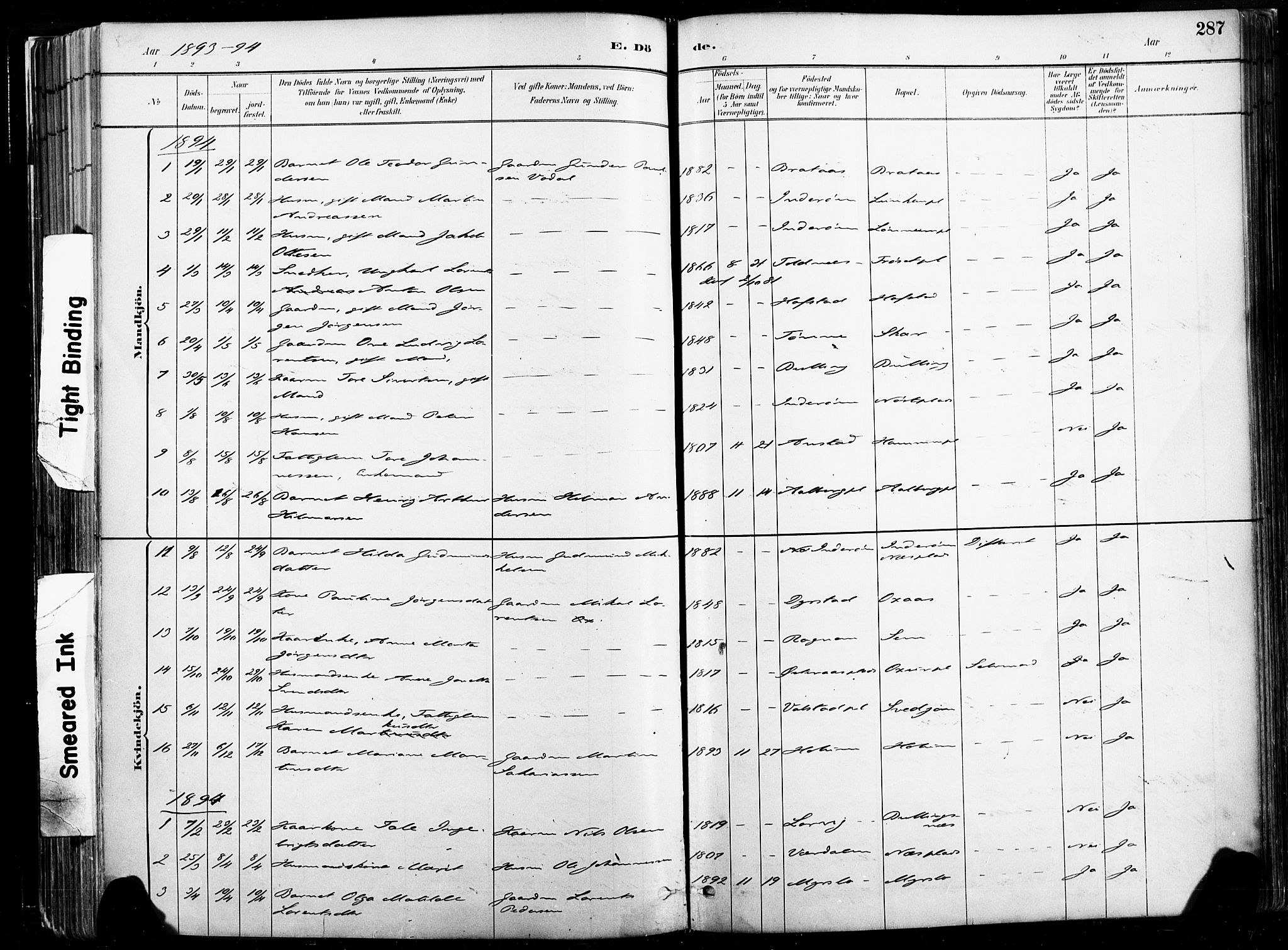 Ministerialprotokoller, klokkerbøker og fødselsregistre - Nord-Trøndelag, SAT/A-1458/735/L0351: Parish register (official) no. 735A10, 1884-1908, p. 287