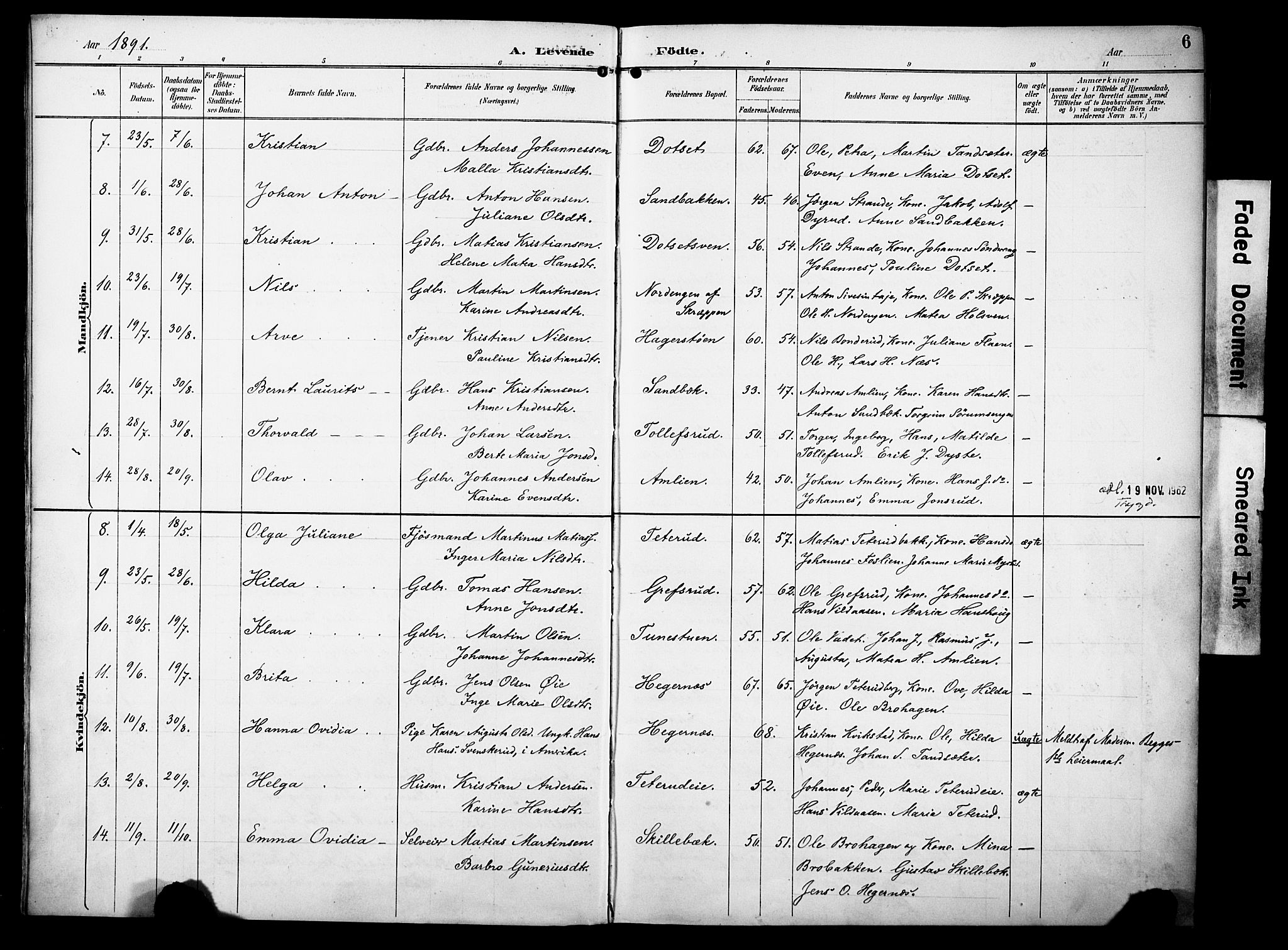 Vestre Toten prestekontor, SAH/PREST-108/H/Ha/Haa/L0012: Parish register (official) no. 12, 1890-1906, p. 6