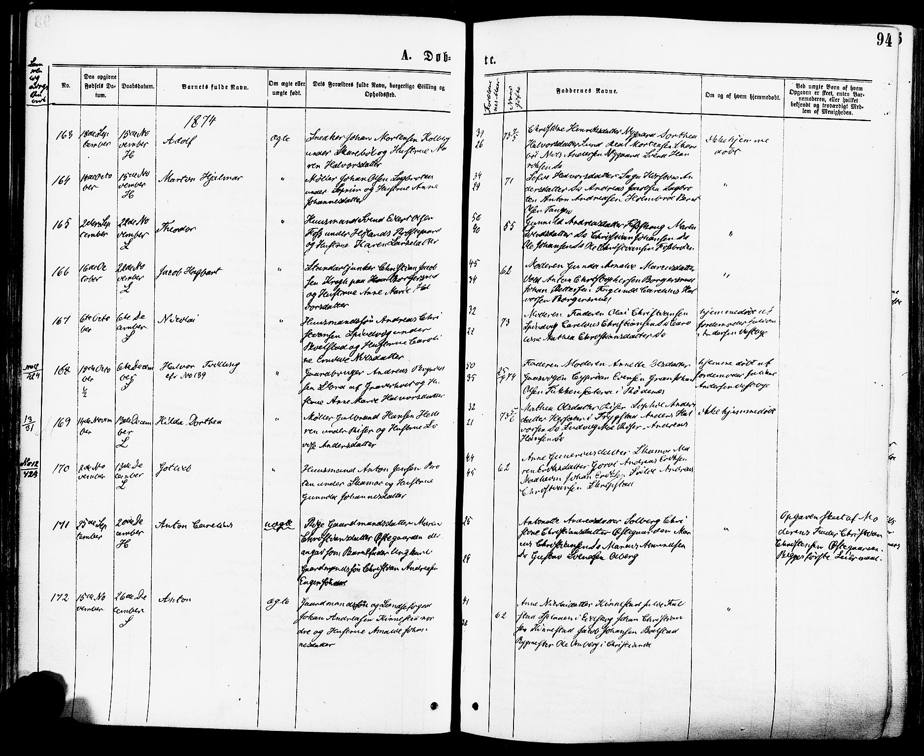 Høland prestekontor Kirkebøker, SAO/A-10346a/F/Fa/L0012.a: Parish register (official) no. I 12A, 1869-1879, p. 94