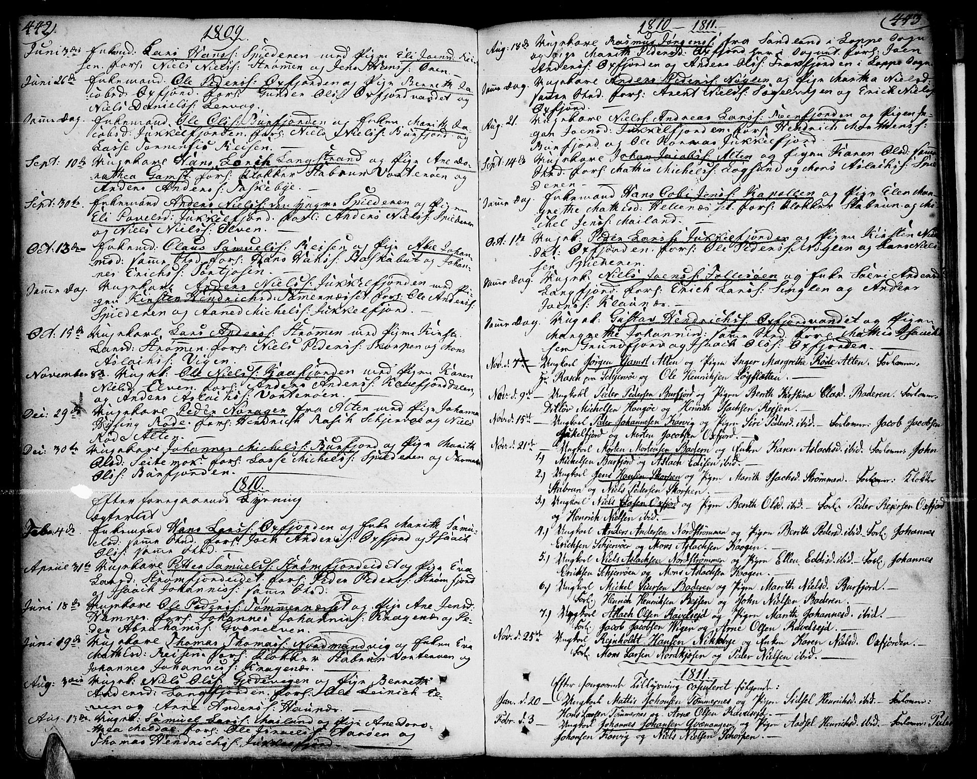 Skjervøy sokneprestkontor, SATØ/S-1300/H/Ha/Haa/L0002kirke: Parish register (official) no. 2, 1781-1817, p. 442-443