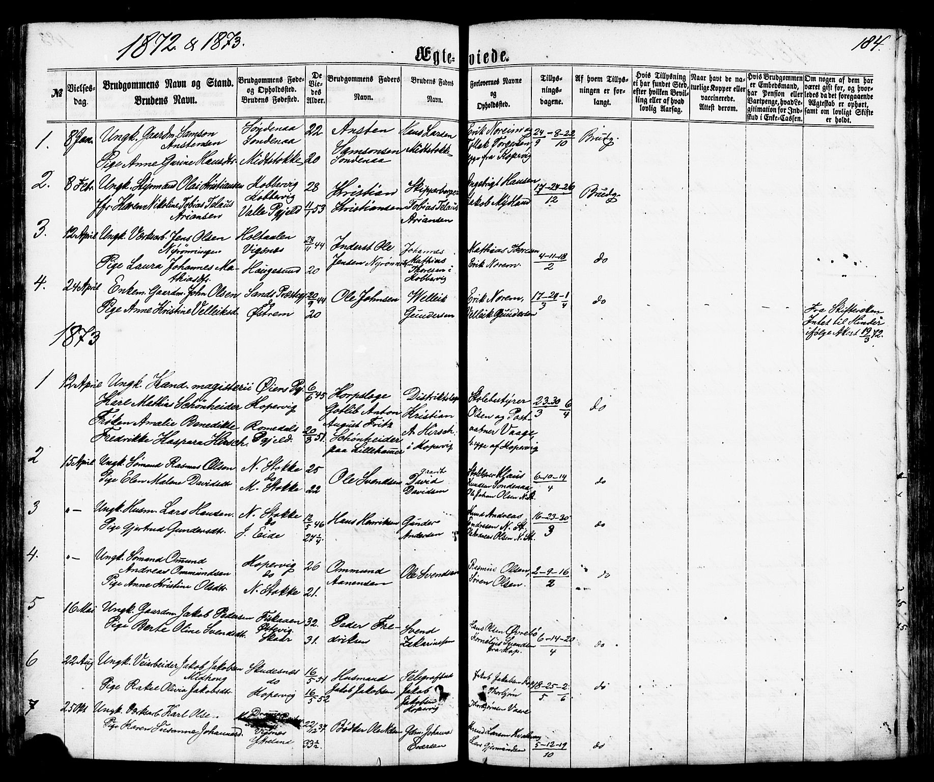 Avaldsnes sokneprestkontor, SAST/A -101851/H/Ha/Haa/L0011: Parish register (official) no. A 11, 1861-1880, p. 184
