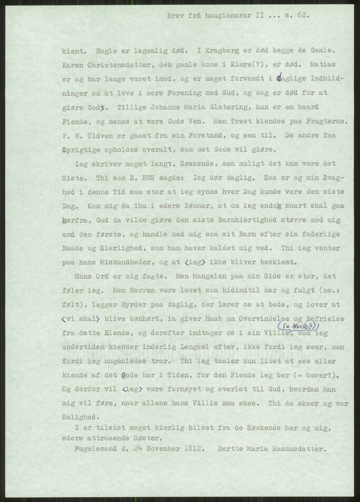 Samlinger til kildeutgivelse, Haugianerbrev, AV/RA-EA-6834/F/L0002: Haugianerbrev II: 1805-1821, 1805-1821, p. 62