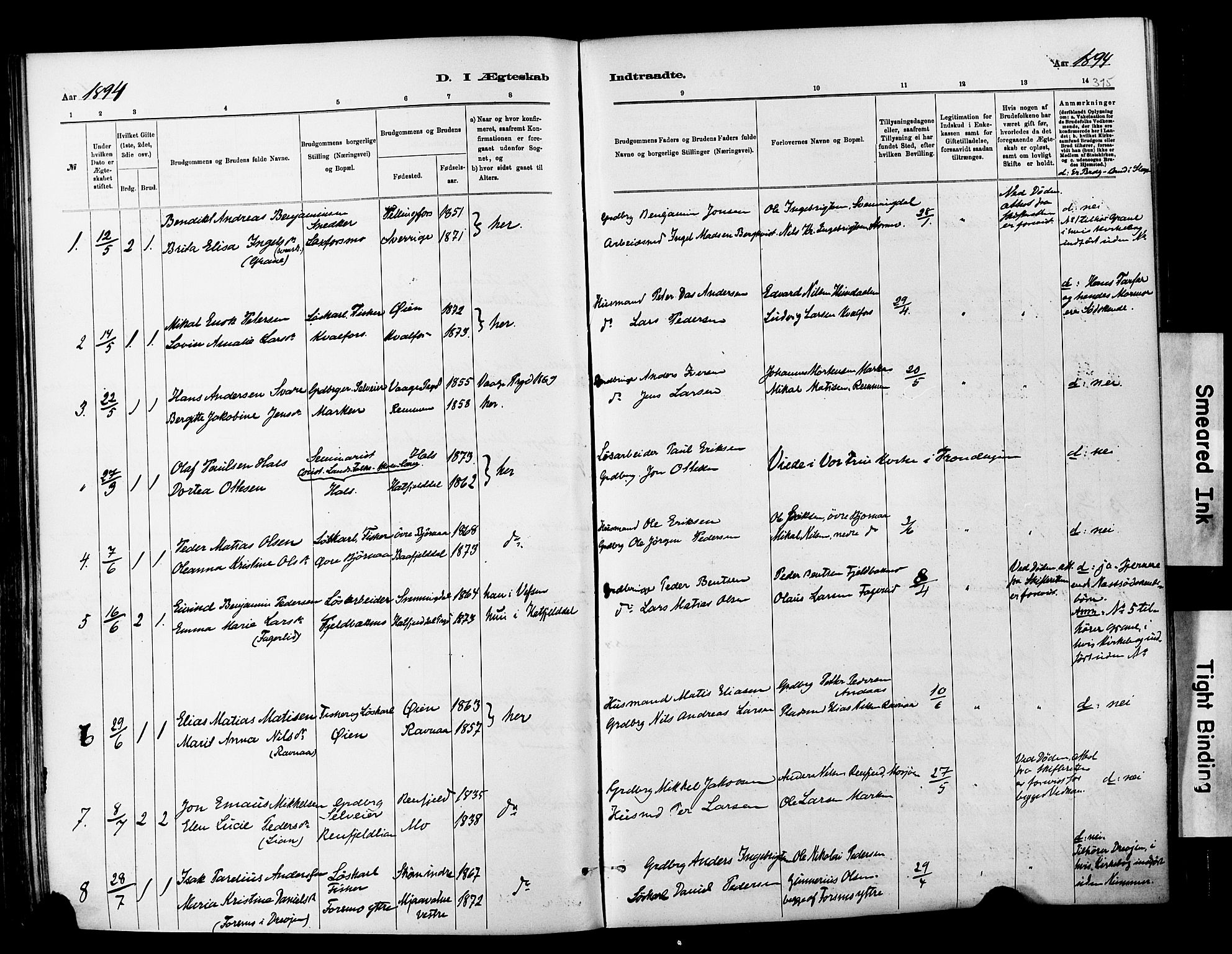 Ministerialprotokoller, klokkerbøker og fødselsregistre - Nordland, SAT/A-1459/820/L0295: Parish register (official) no. 820A16, 1880-1896, p. 315