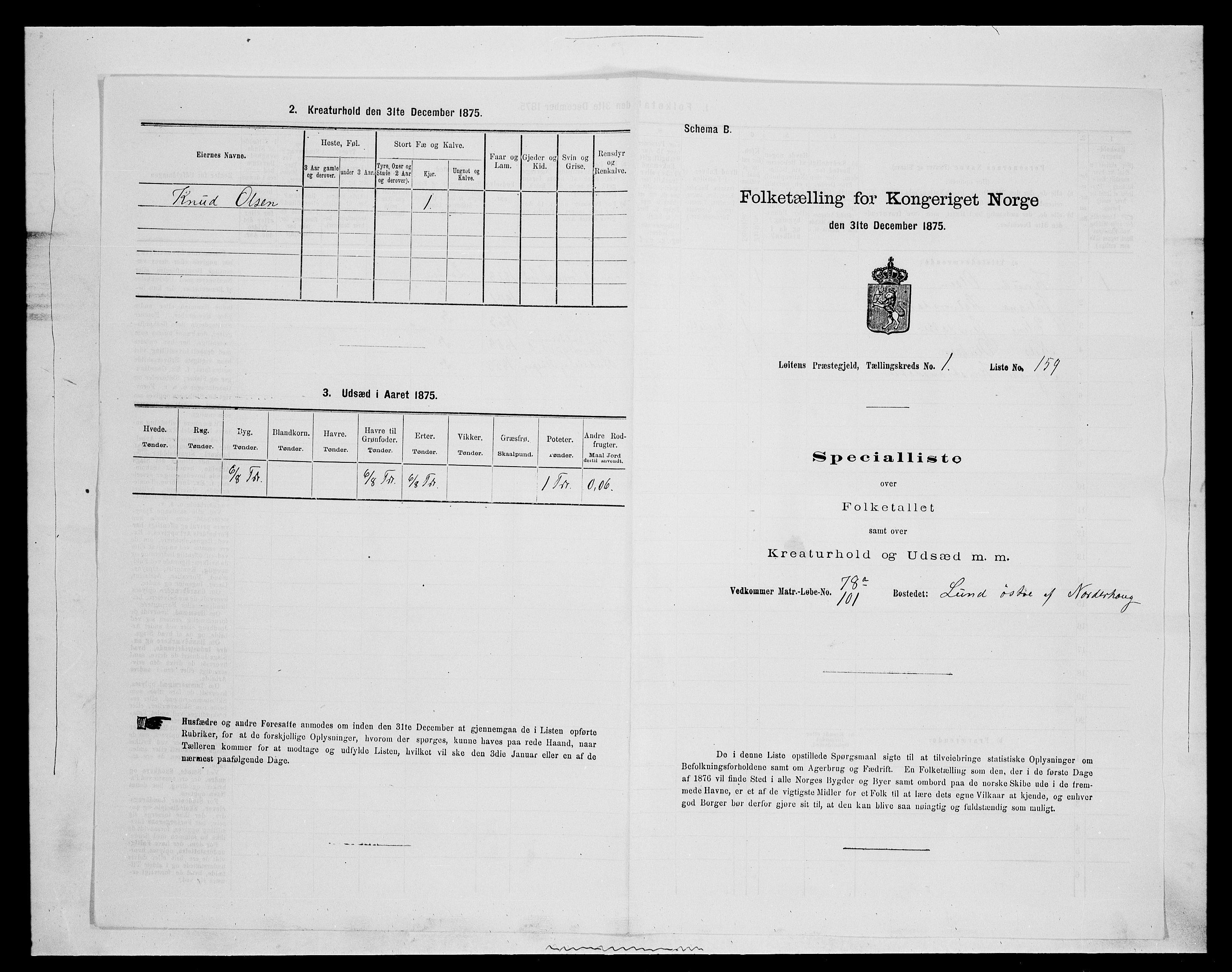 SAH, 1875 census for 0415P Løten, 1875, p. 422