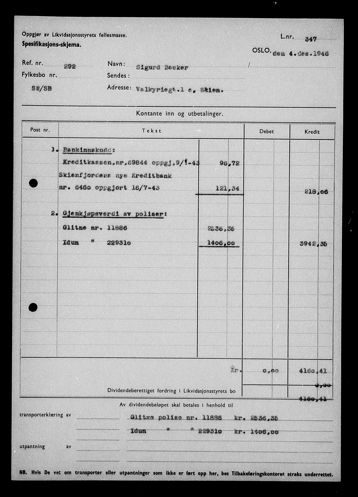 Justisdepartementet, Tilbakeføringskontoret for inndratte formuer, AV/RA-S-1564/H/Hc/Hcd/L0991: --, 1945-1947, p. 4