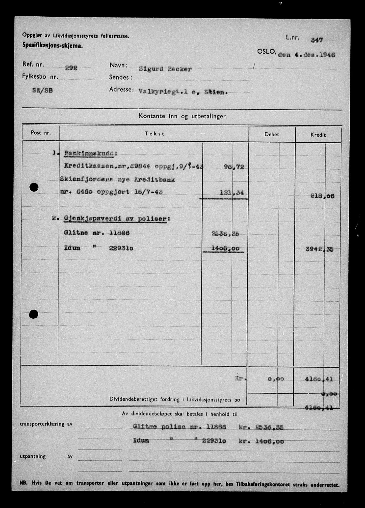 Justisdepartementet, Tilbakeføringskontoret for inndratte formuer, RA/S-1564/H/Hc/Hcd/L0991: --, 1945-1947, p. 4