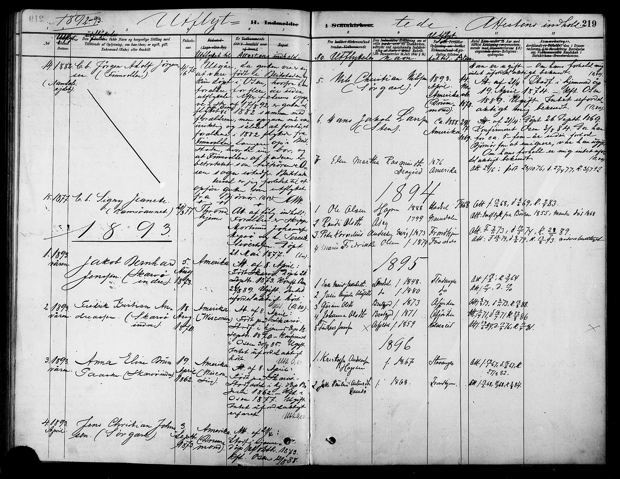 Ministerialprotokoller, klokkerbøker og fødselsregistre - Sør-Trøndelag, SAT/A-1456/658/L0722: Parish register (official) no. 658A01, 1879-1896, p. 219